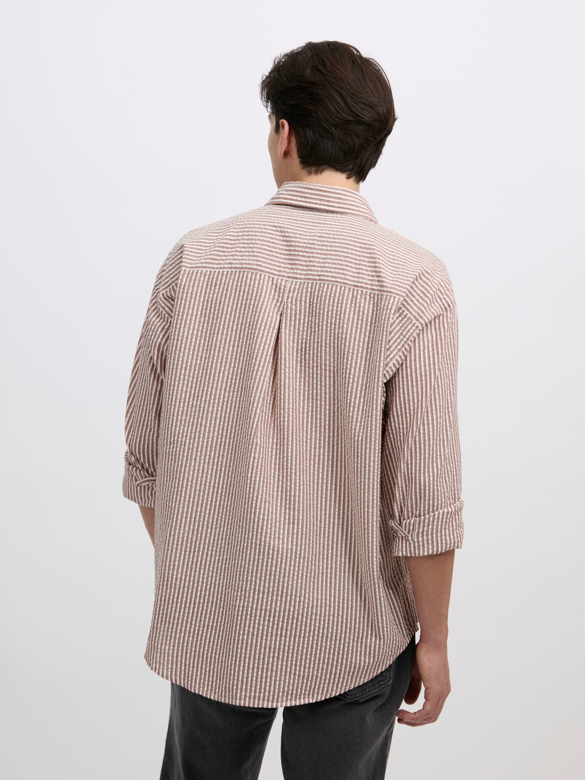 Cullen - Casual Striped Shirt - Light Brown - Espanshe