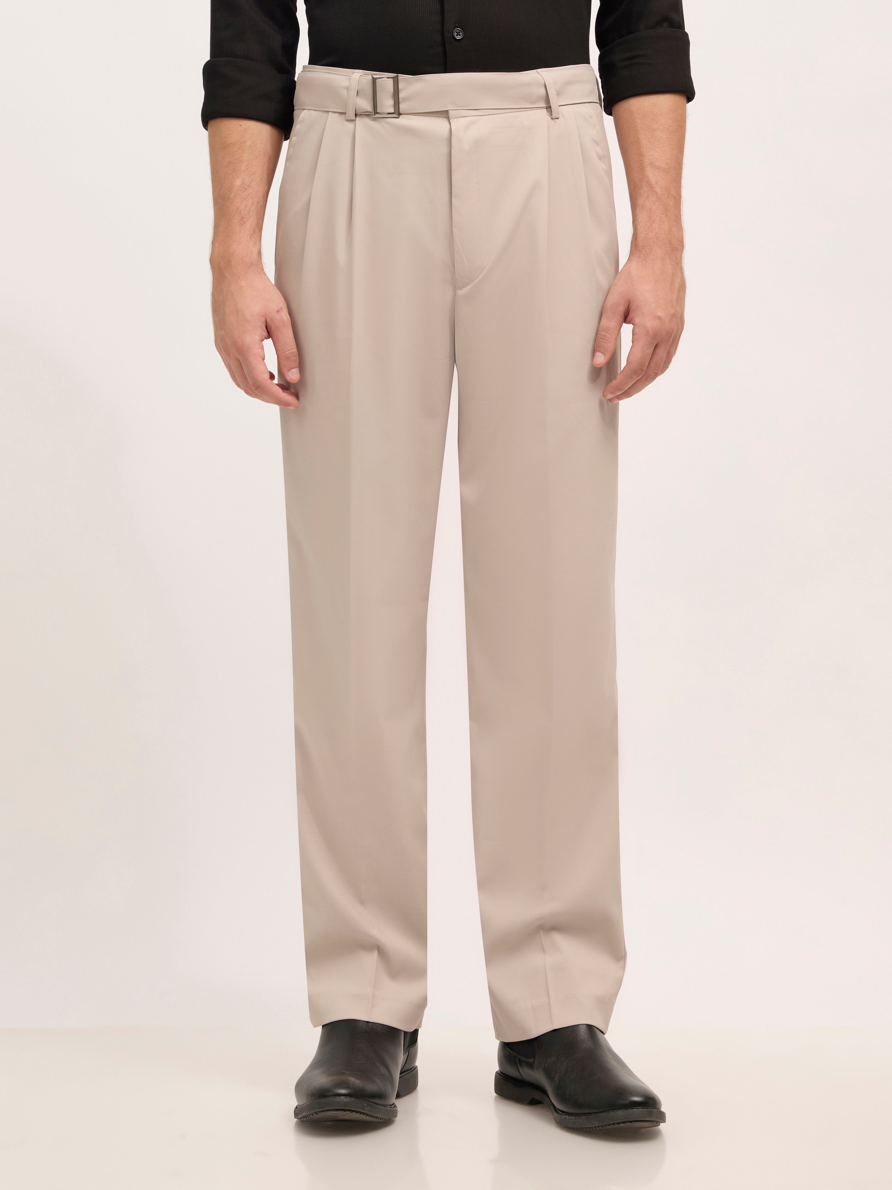 Maximilian -men's  Beltless Formal Pant in grey