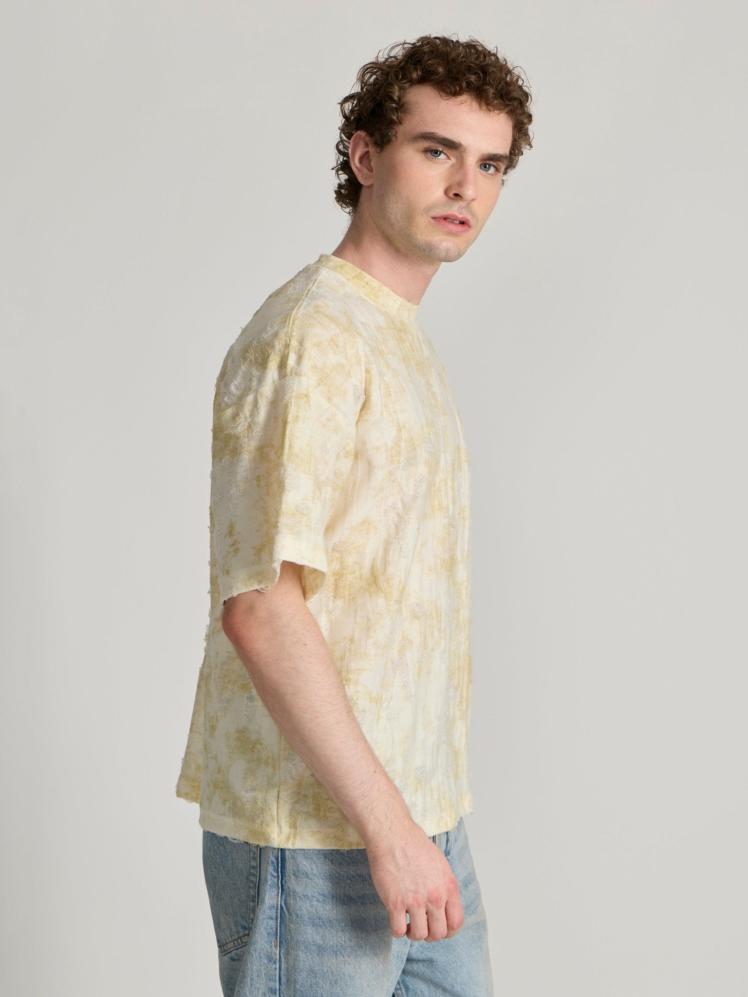 Galloway - Distressed Oversized T-Shirt - Yellow - Espanshe