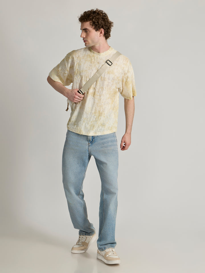 man wearing a Distressed Oversized T-Shirt - yellow