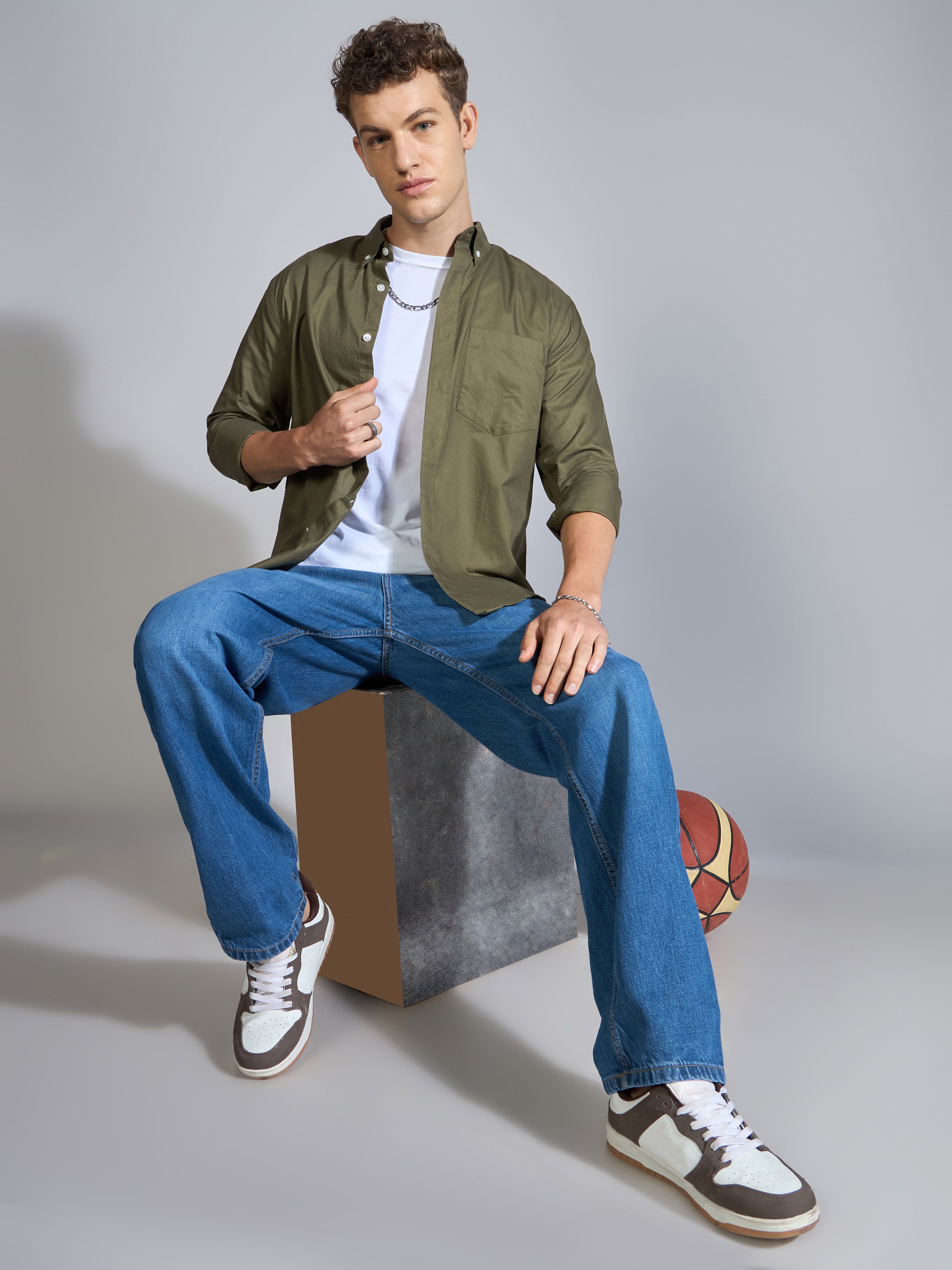 Flux - Relaxed Fit Oxford Shirt - Olive Green