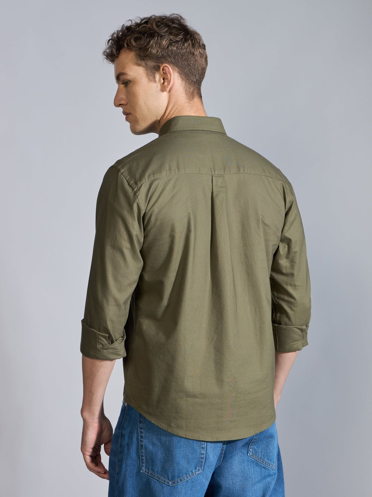 Flux - Relaxed Fit Oxford Shirt - Olive Green - Espanshe