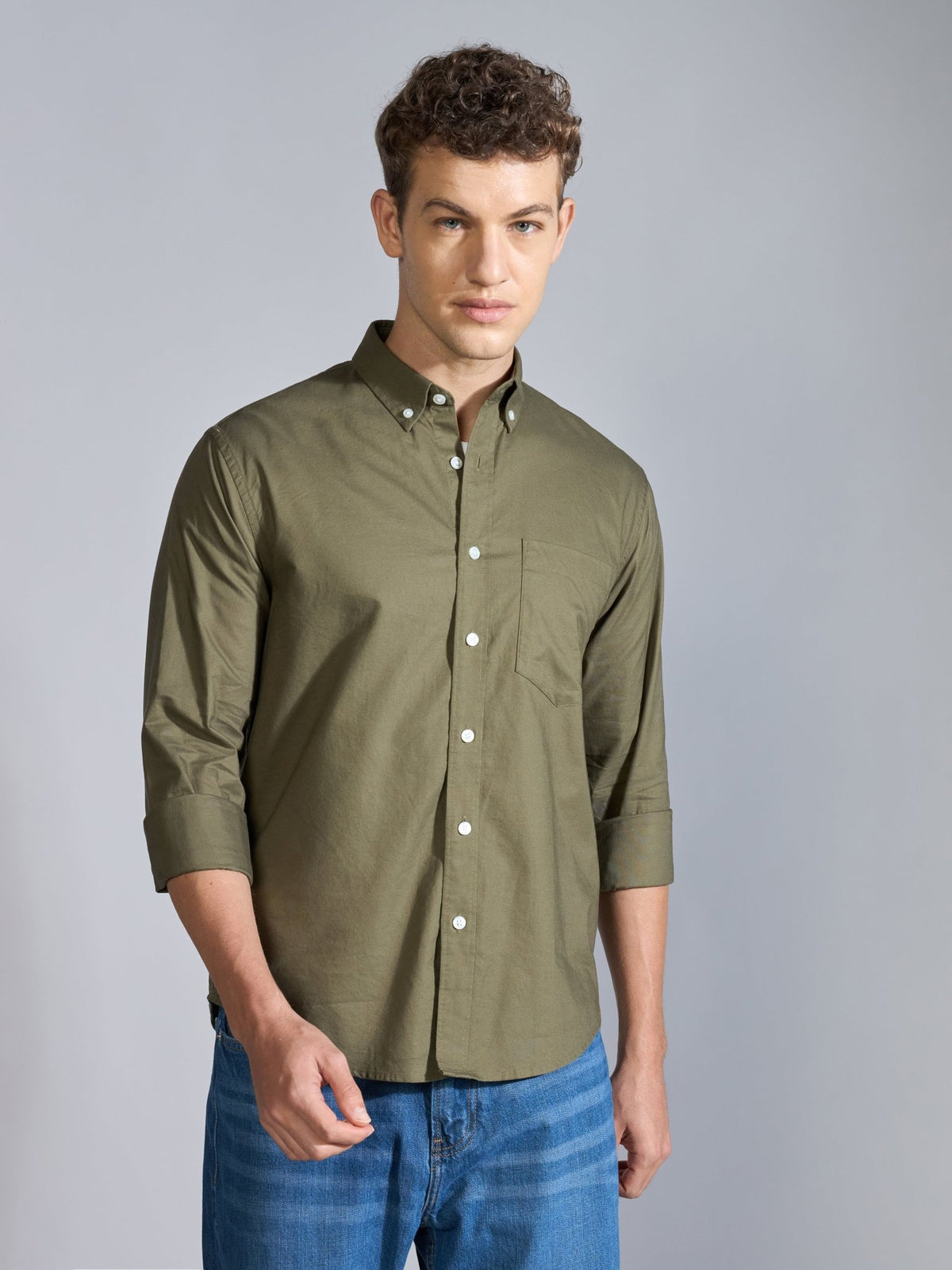 Flux - Relaxed Fit Oxford Shirt - Olive Green - Espanshe