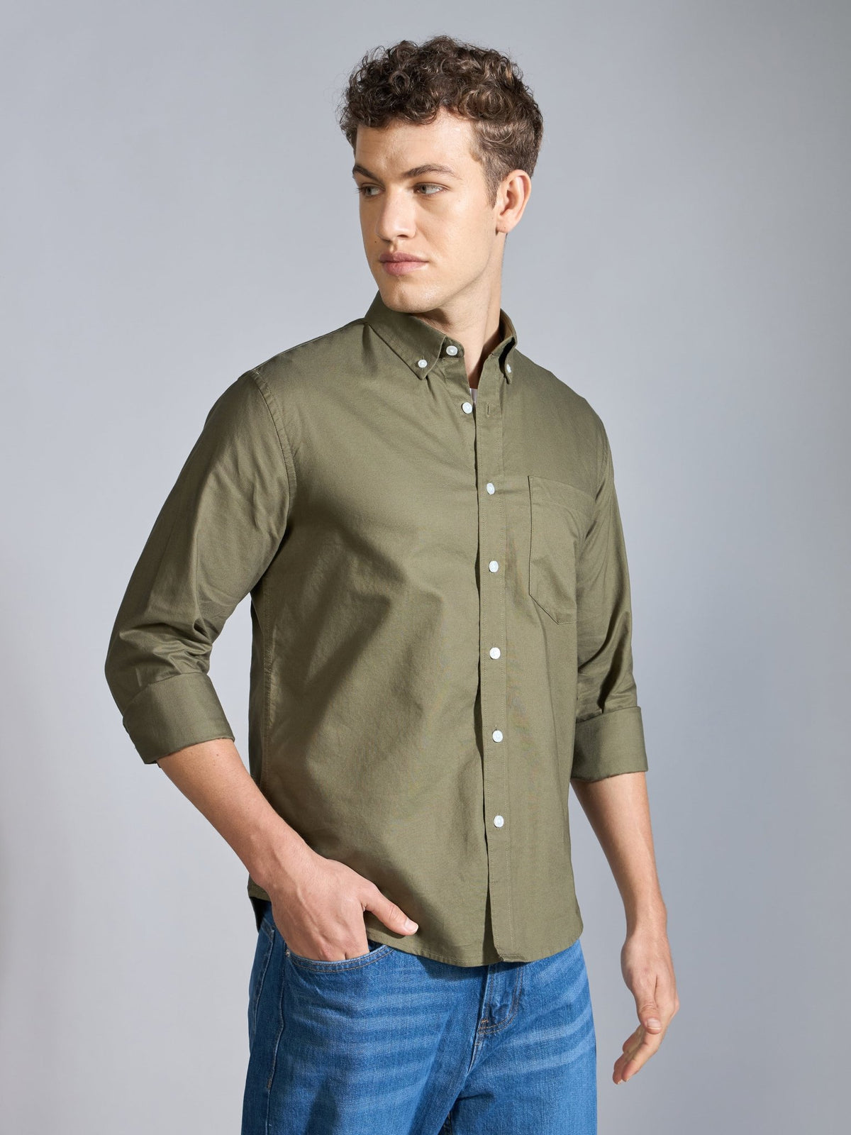 Flux - Relaxed Fit Oxford Shirt - Olive Green - Espanshe
