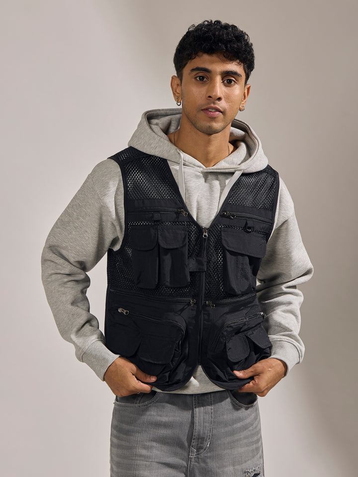 Romilya Zippered Cargo Vest Black - Main Image