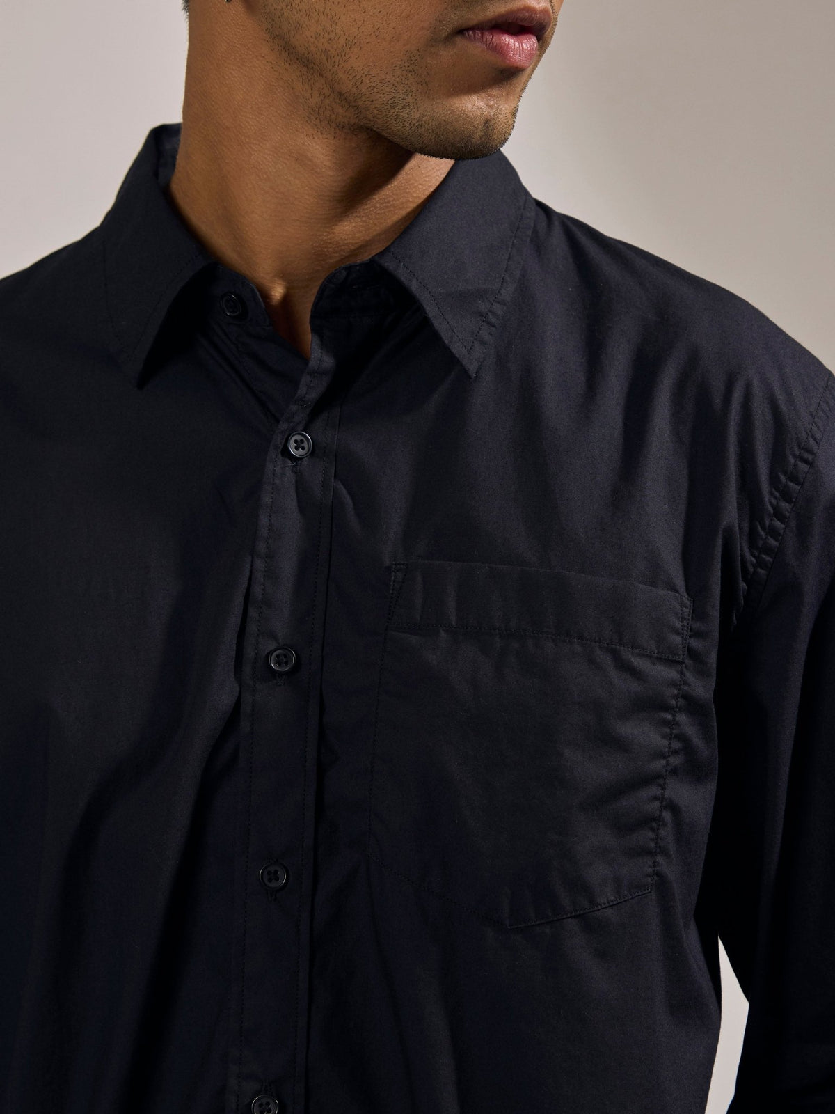 Eluded - Regular Fit Full Sleeve Poplin Shirt - Black - Espanshe
