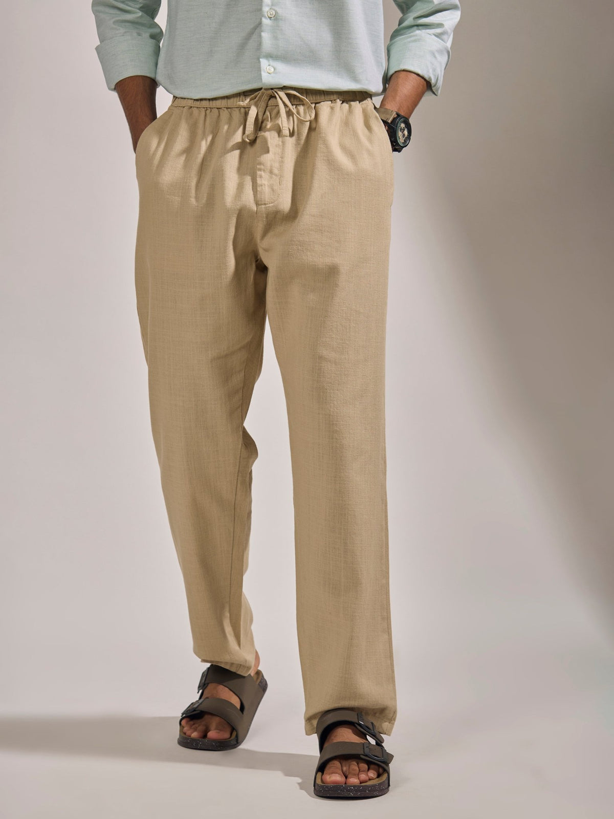 Gwynetha - Loose Fit Linen Joggers - Beige - Espanshe