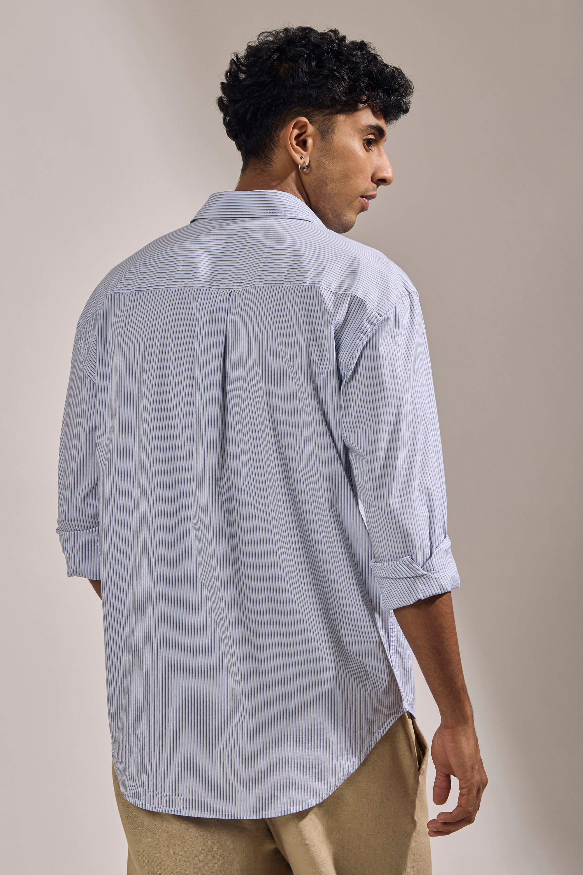 Lisandra - Oversize Striped Shirt- Olive Blue – Espanshe