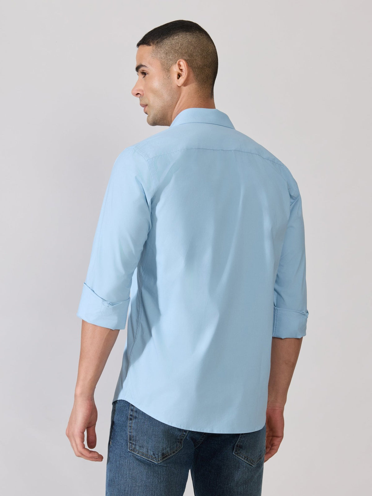 Valerius - Trim Fit Poplin Shirt - Light Blue - Espanshe