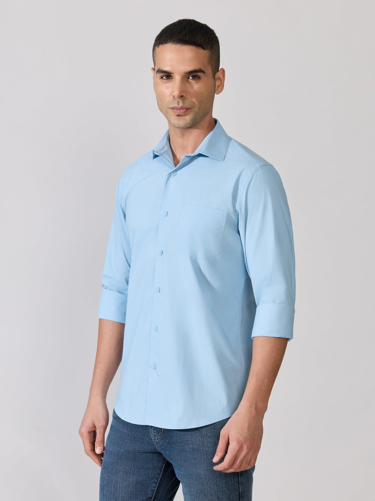 Valerius - Trim Fit Poplin Shirt - Light Blue - Espanshe