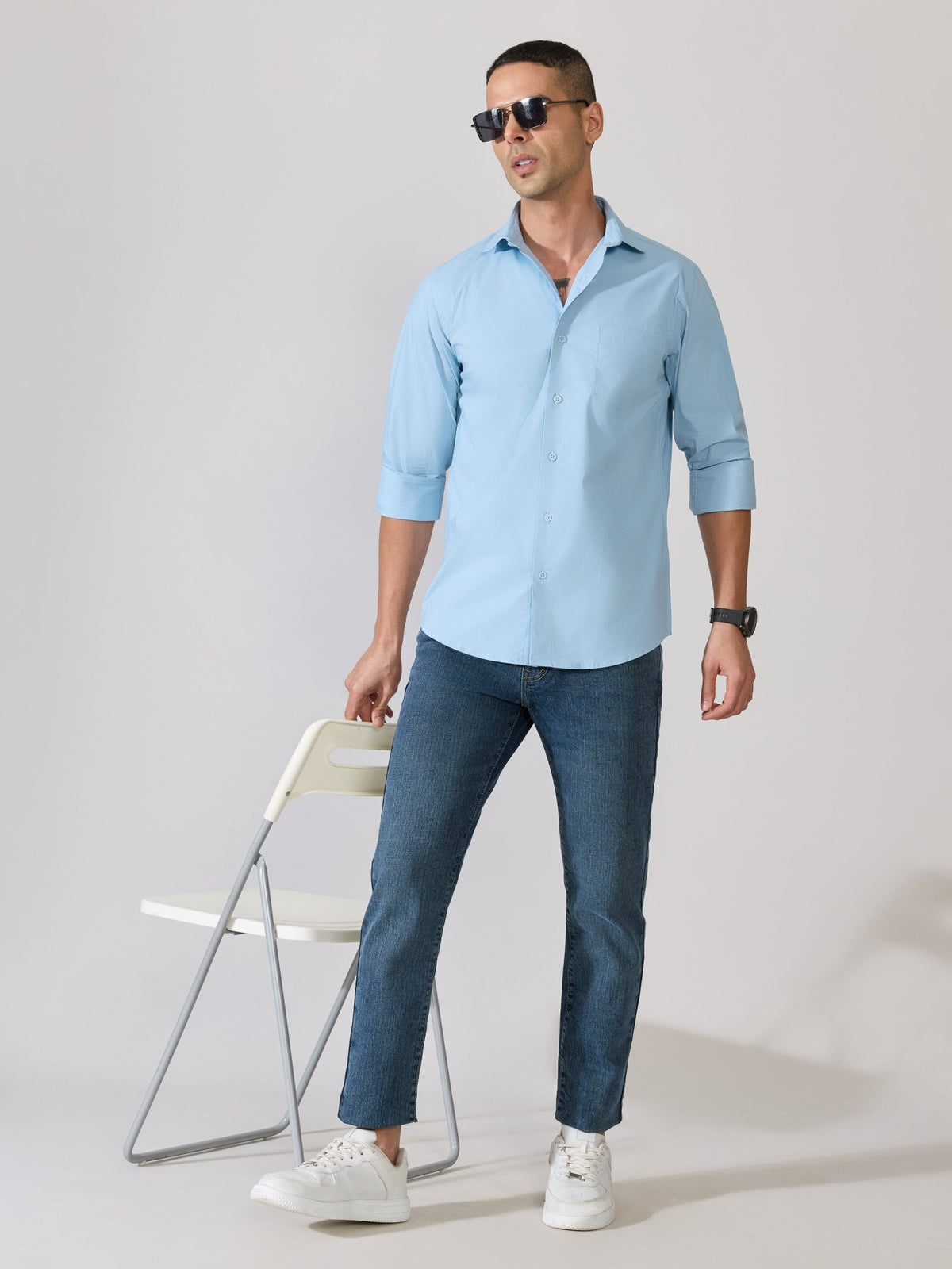 Valerius - Trim Fit Poplin Shirt - Light Blue - Espanshe