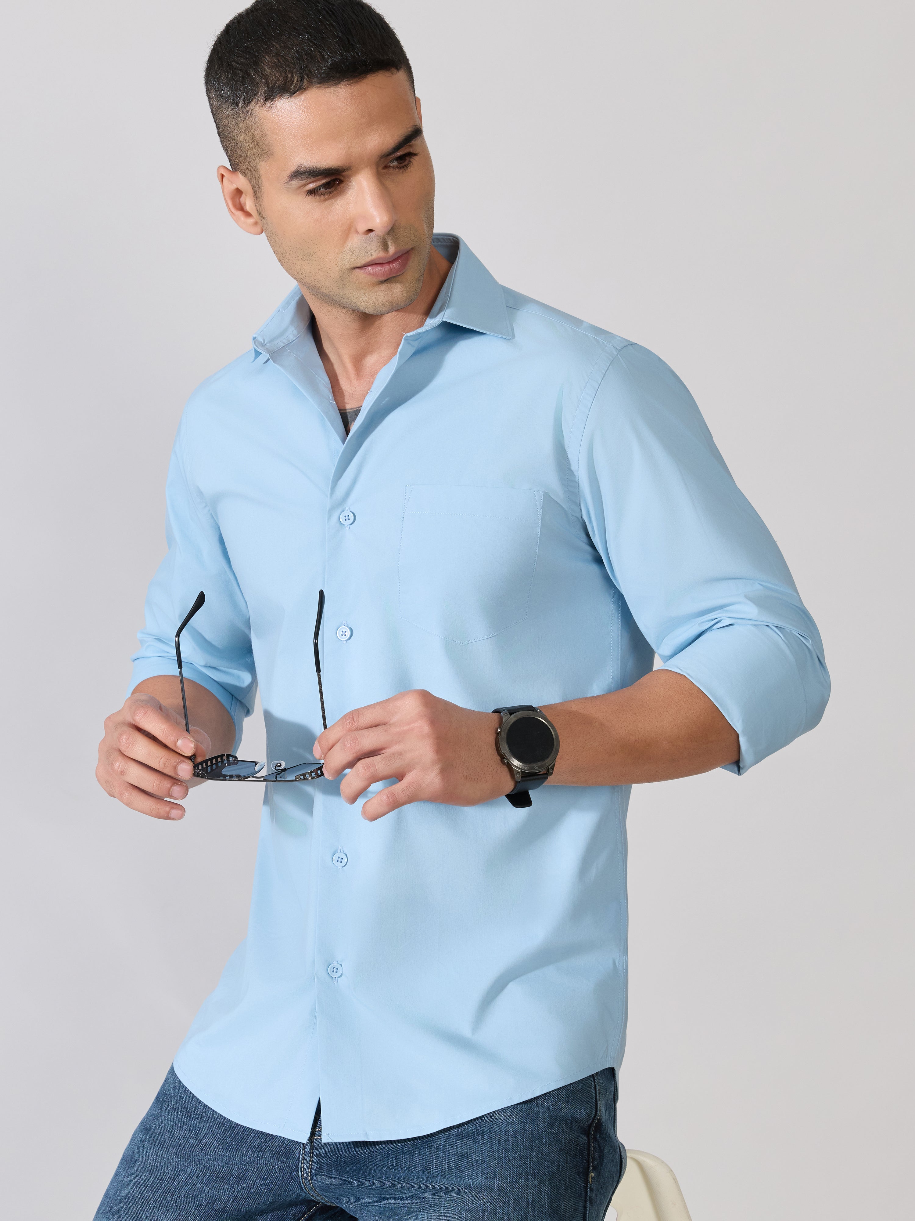 Valerius - Trim Fit Poplin Shirt - Light Blue