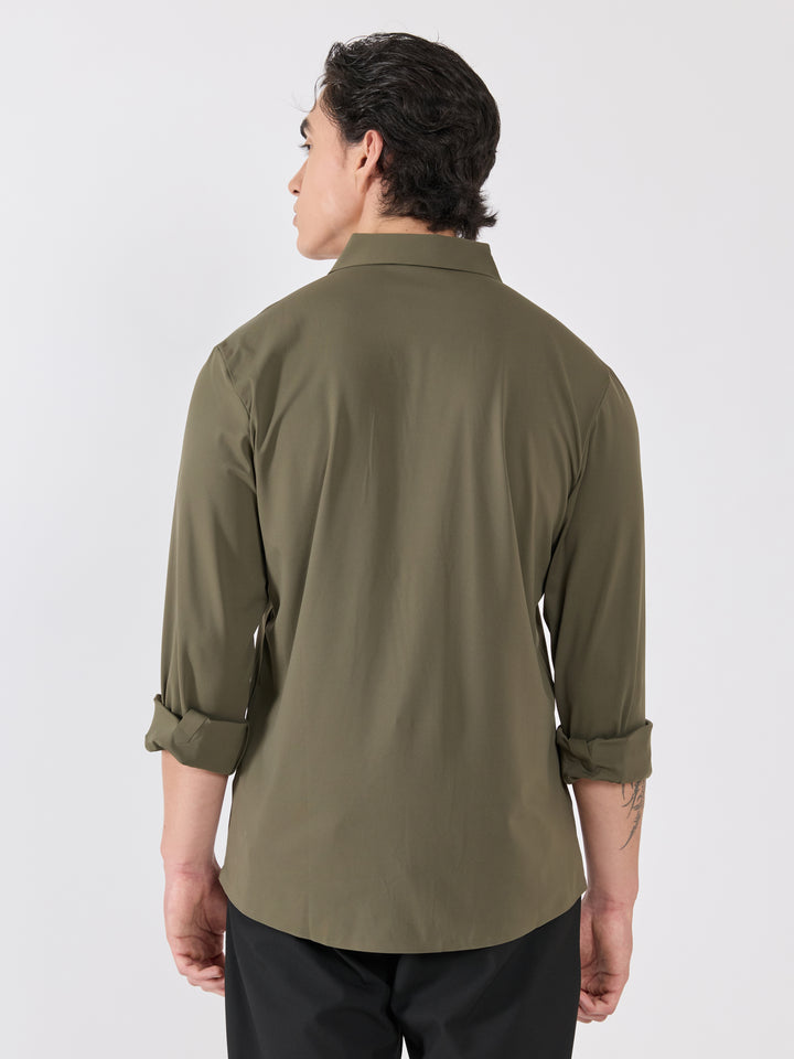 men's shirt -leaf design Embellished with stone in olive