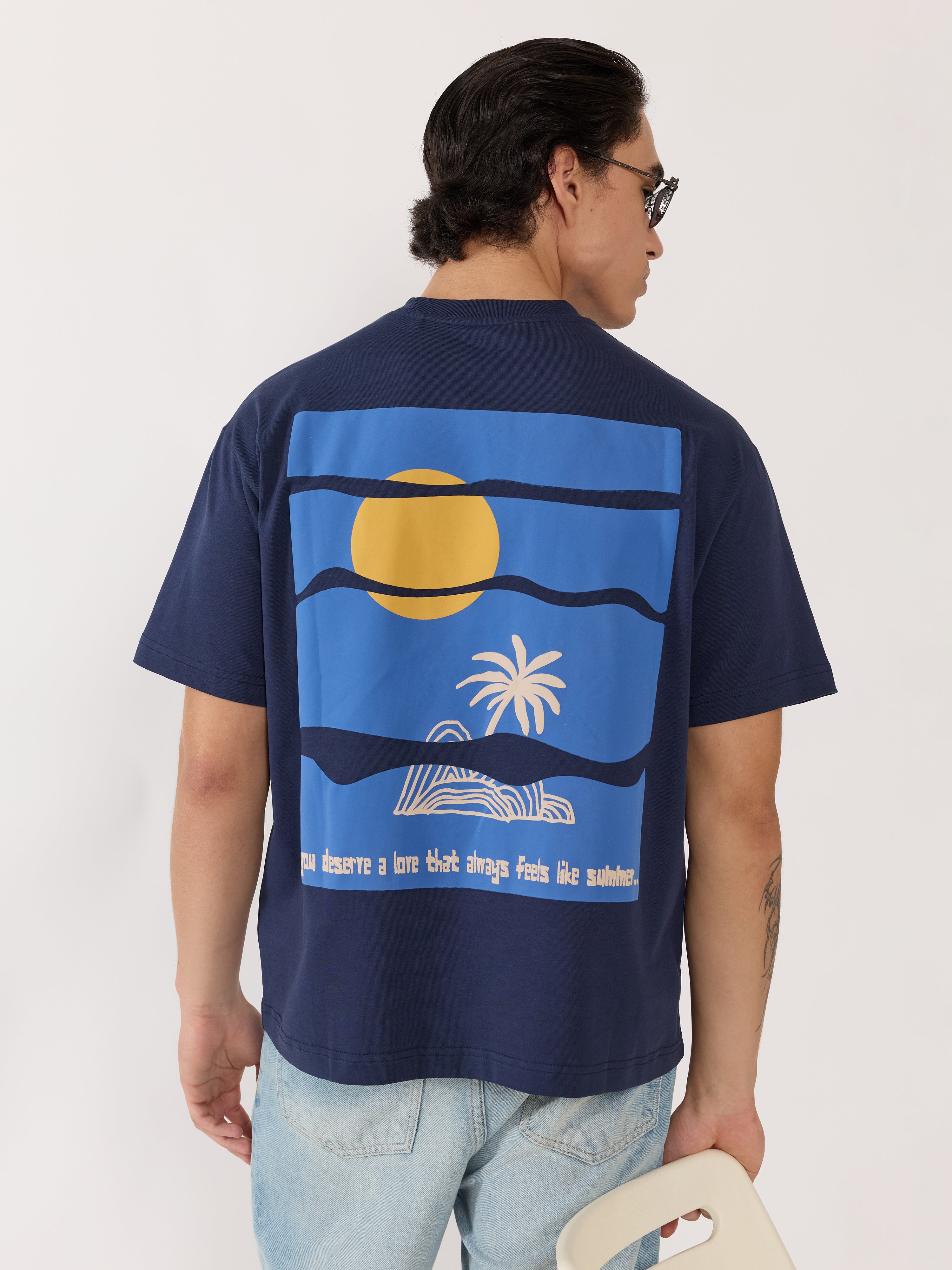 Men's Graphic navy blue Loose Fit T-Shirt