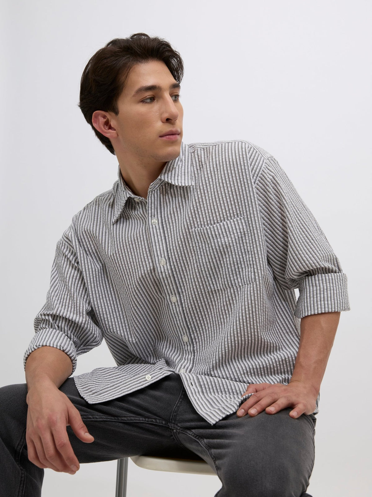 Cullen - Casual Striped Shirt - Grey - Espanshe
