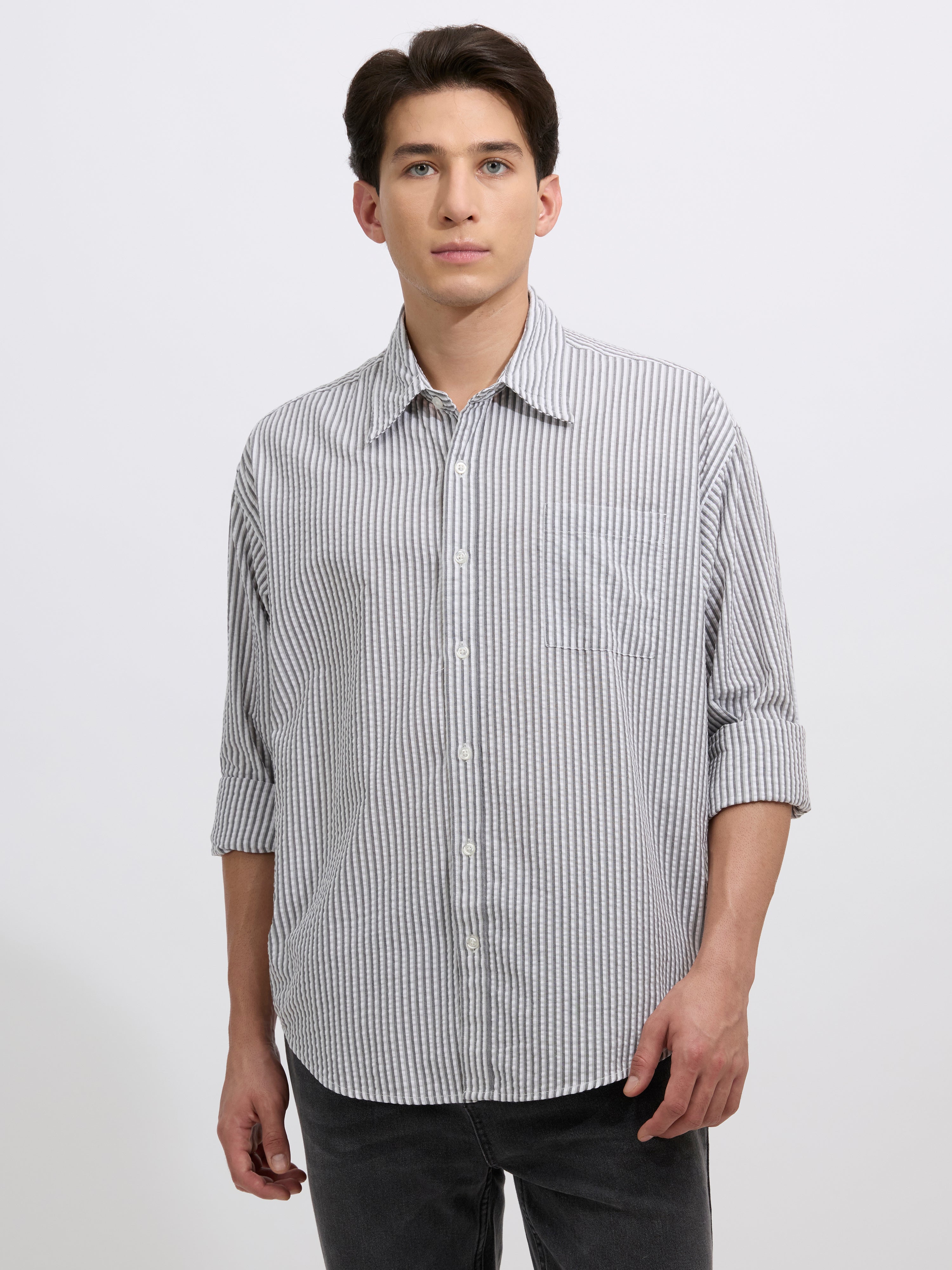 Cullen - men's Casual Striped Shirt - gray color