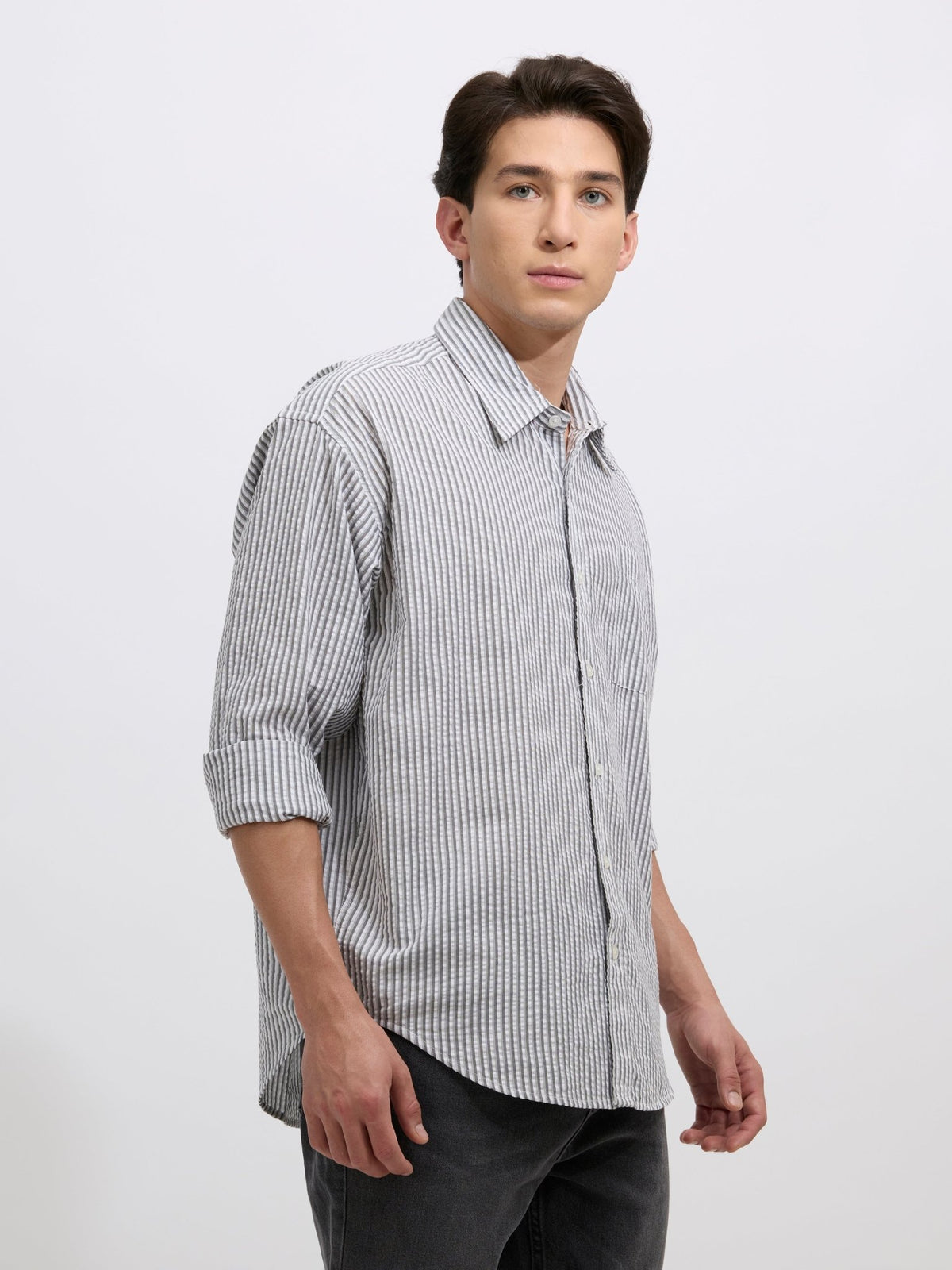 Cullen - Casual Striped Shirt - Grey - Espanshe