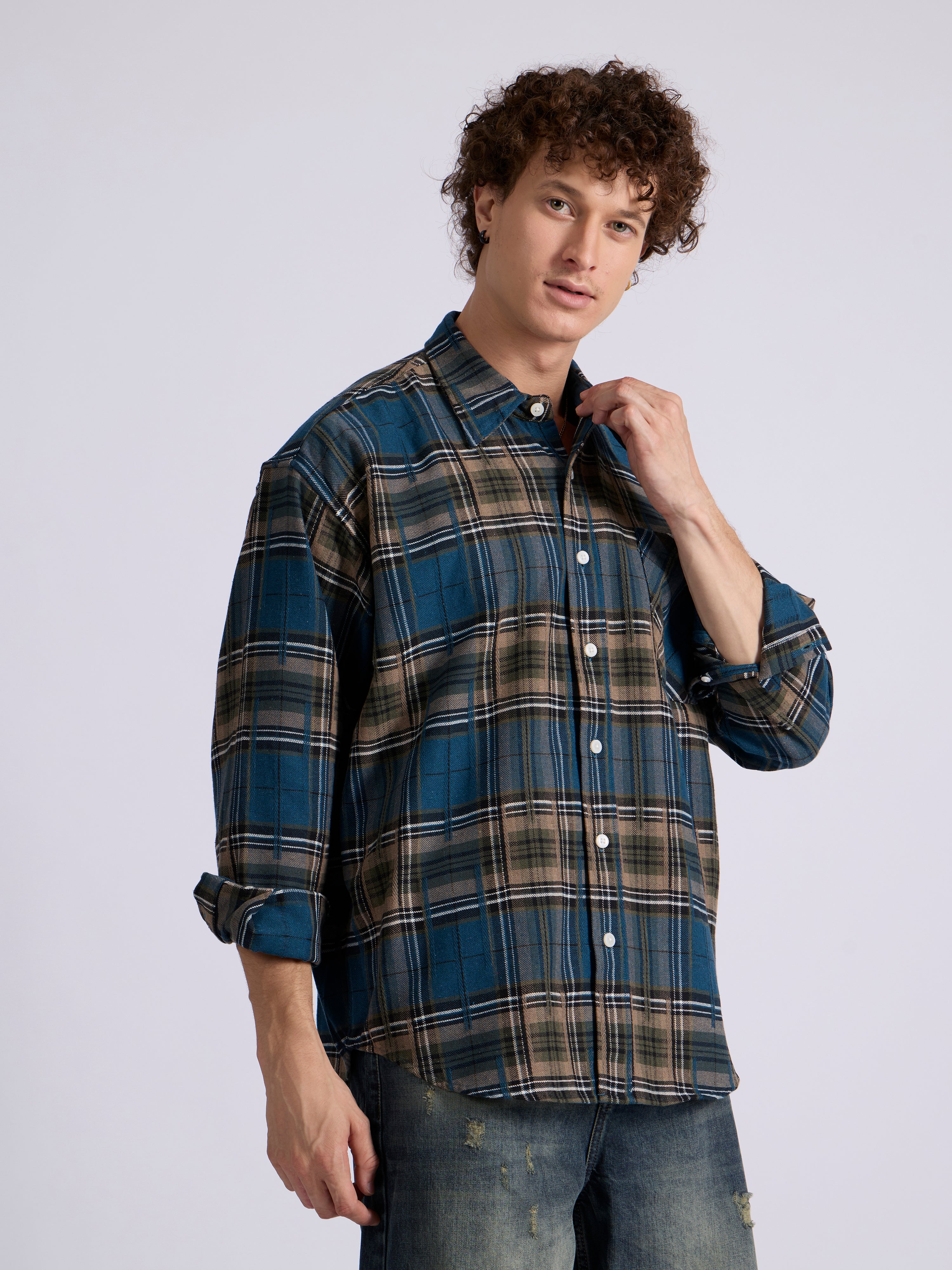 Talbot - Drop Shoulder Checks Shirt - Blue