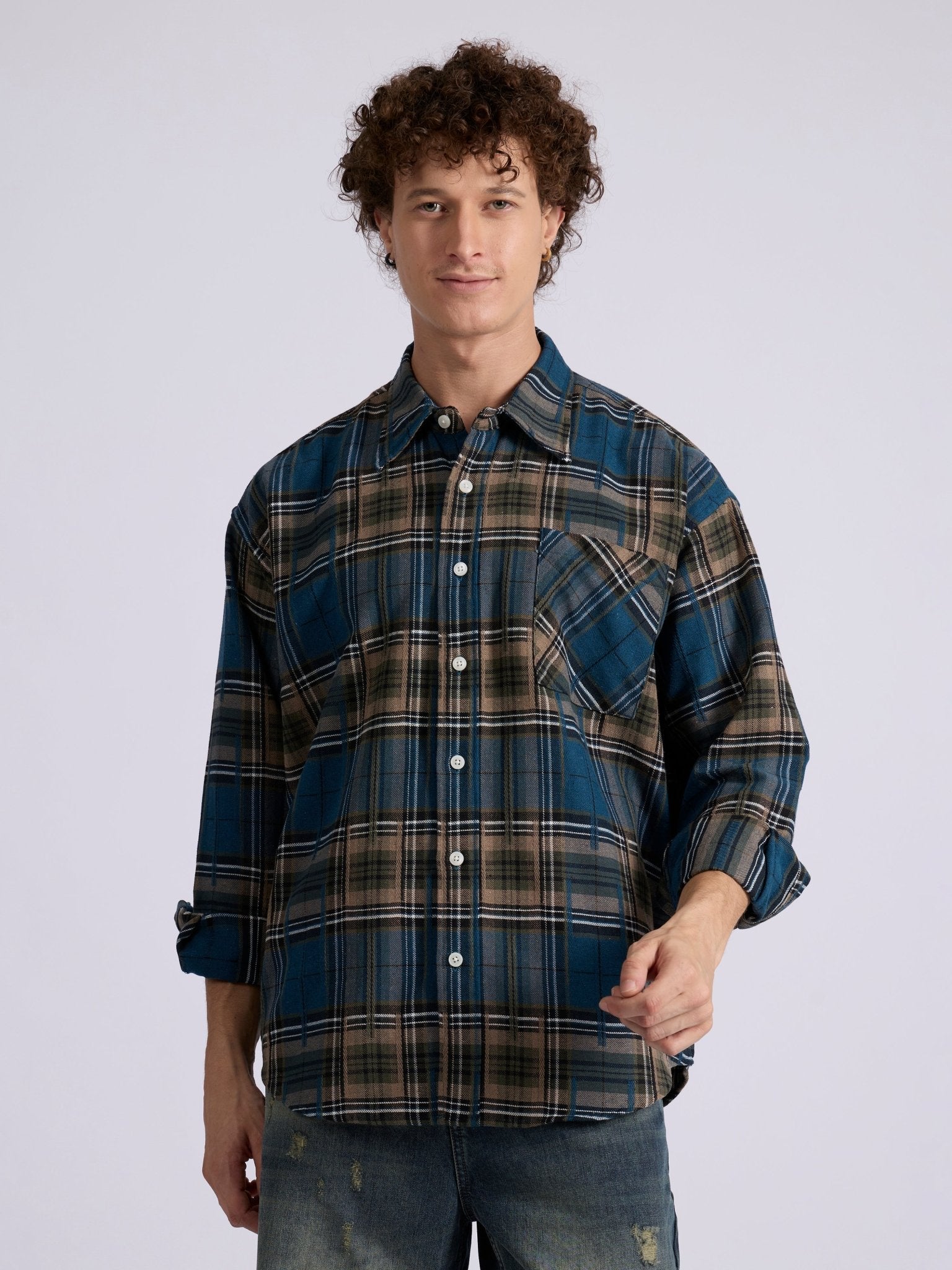 Talbot - Drop Shoulder Checks Shirt - Blue - Espanshe