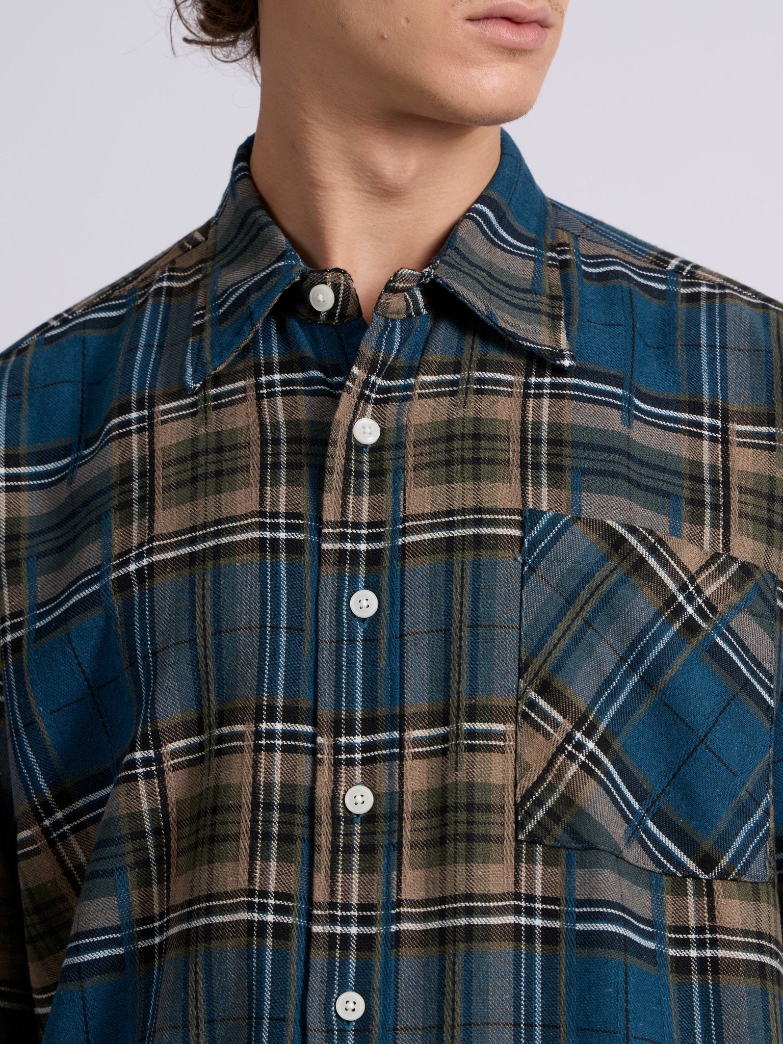 Talbot - Drop Shoulder Checks Shirt - Blue - Espanshe
