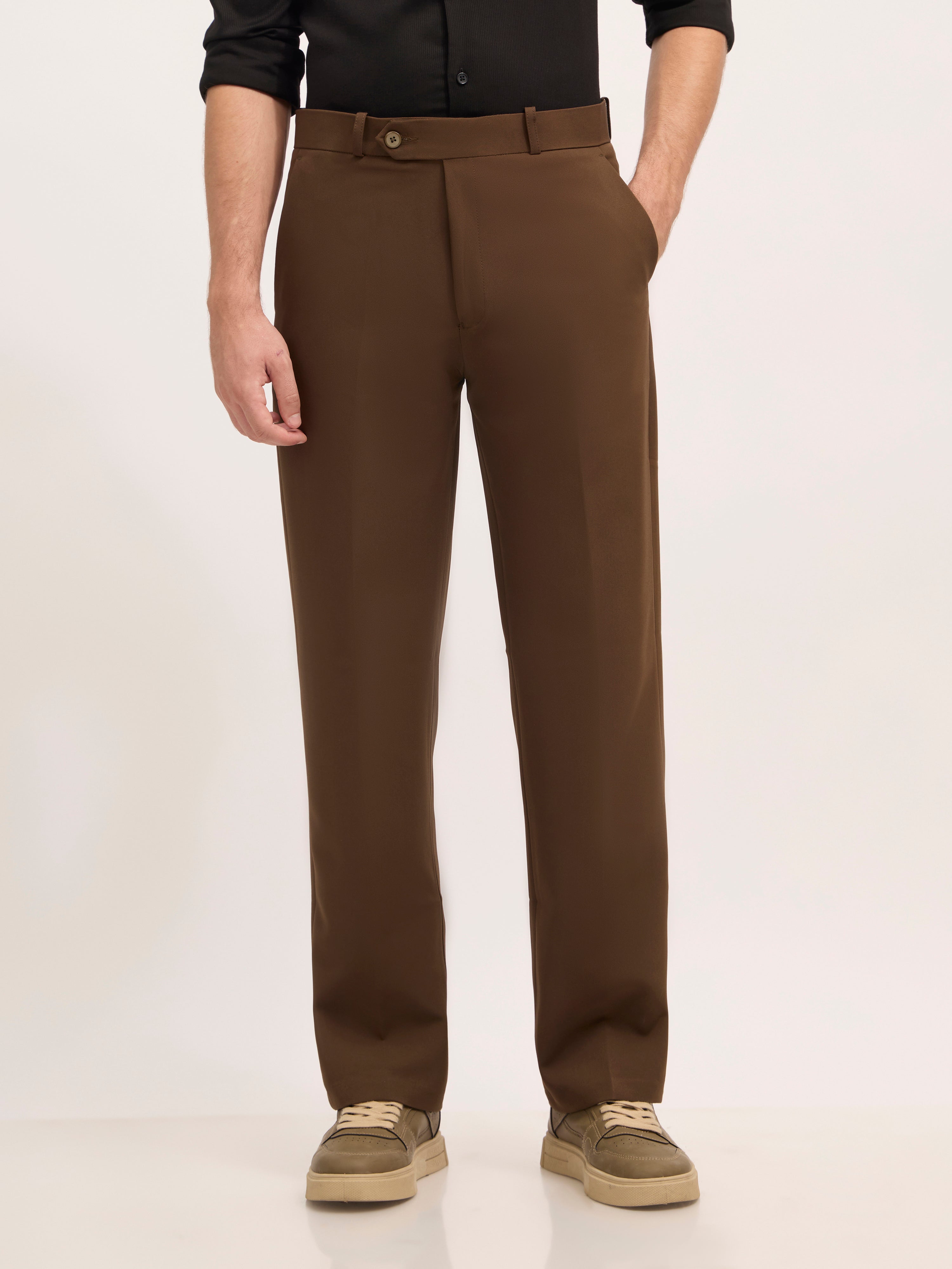 men's Straight Fit Formal Pant - dark brown