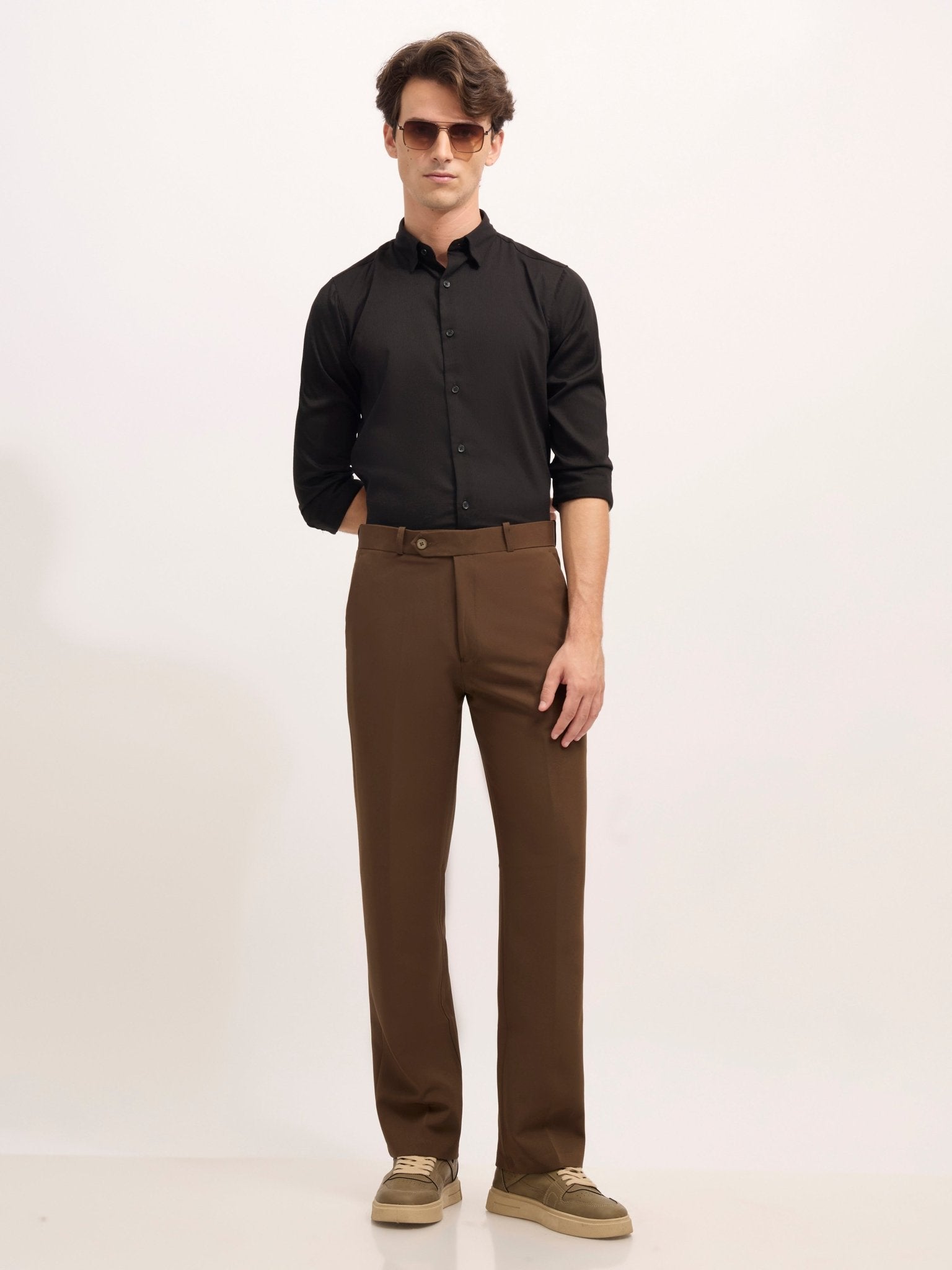Lars - Straight Fit Formal Pant - Dark Brown - Espanshe