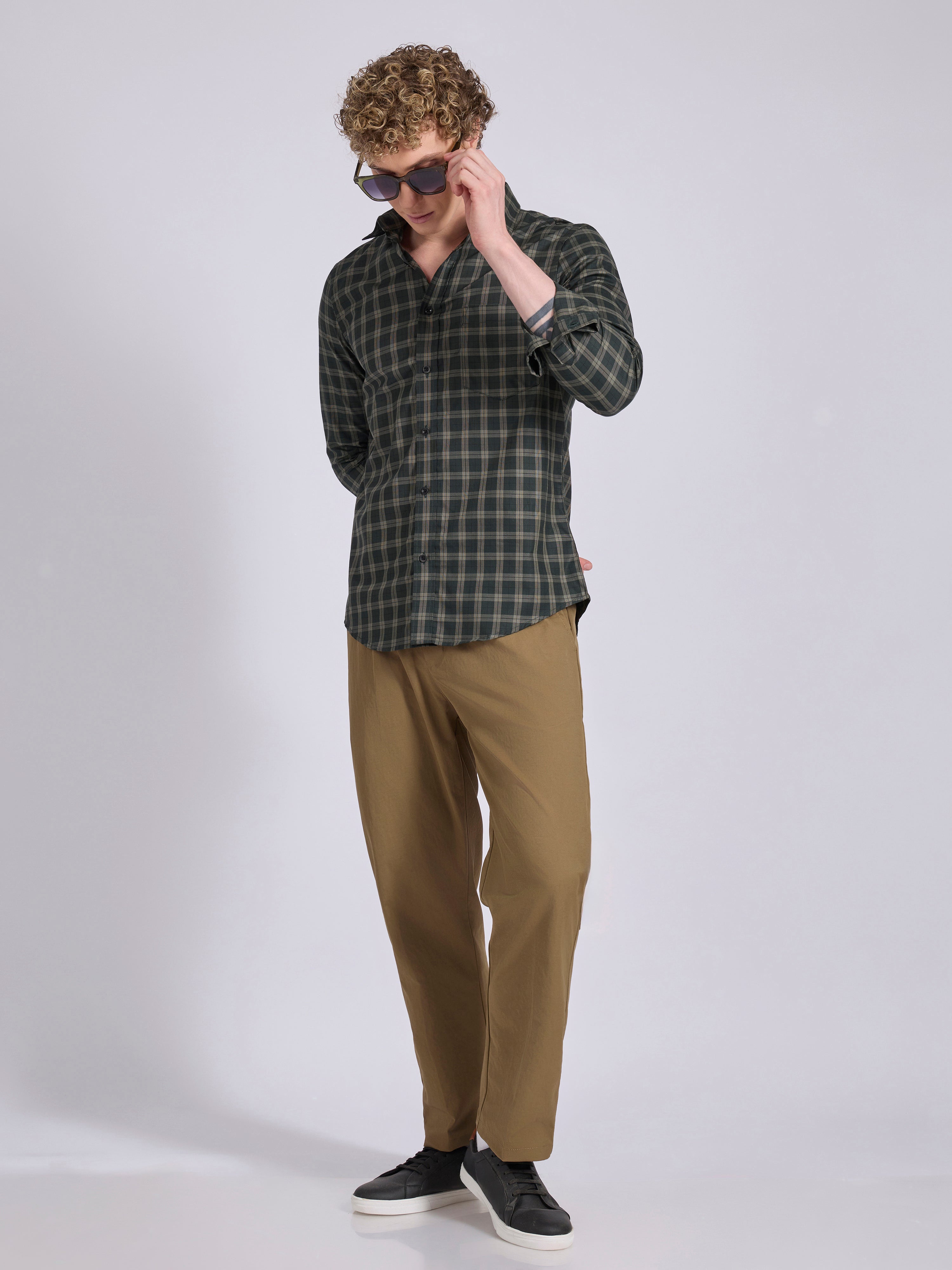 Men's Check Shirt in Forest Green