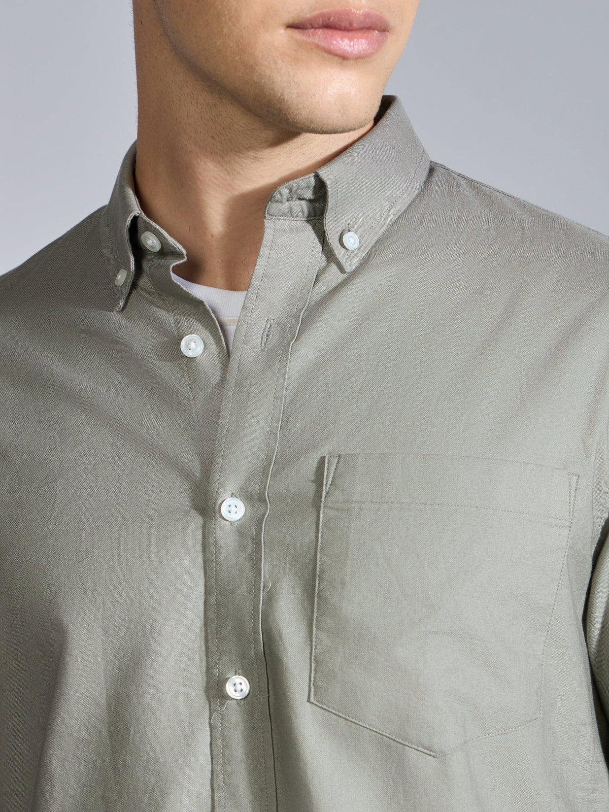 Orbit - Relaxed Fit Oxford Shirt With Elbow Patch - Sage Green - Espanshe