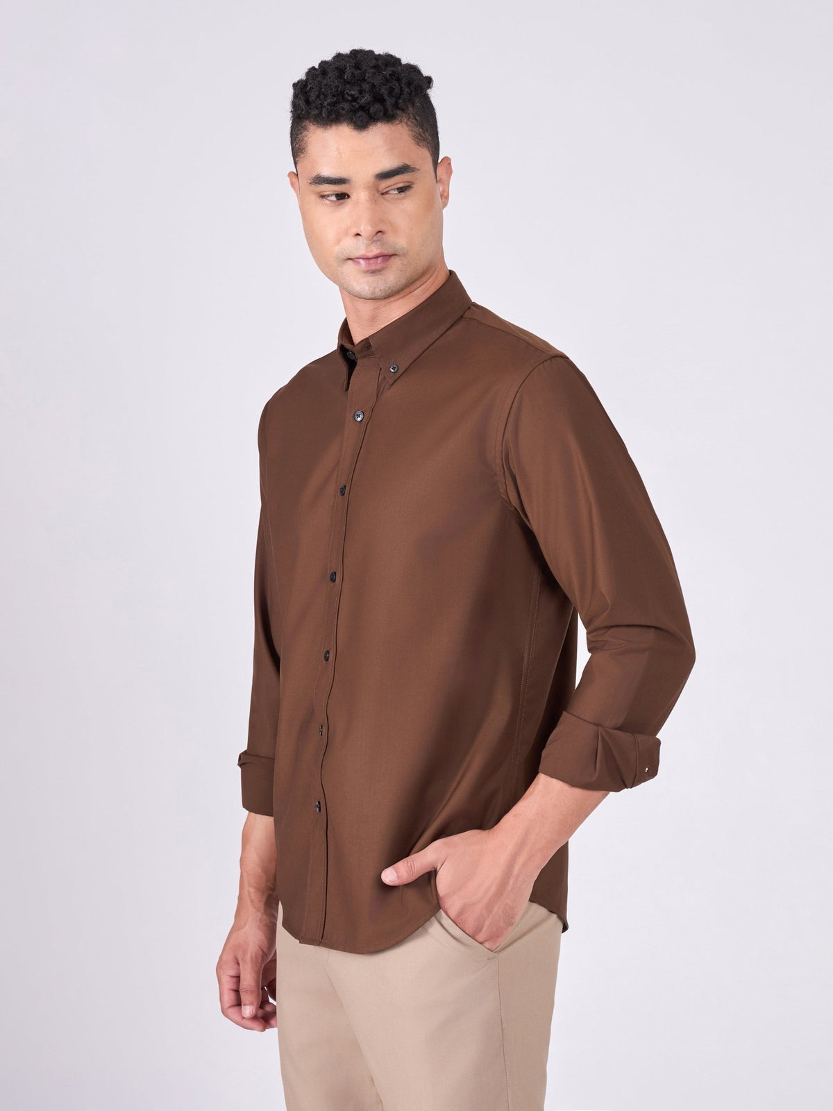 Orville - Tencel Plain Shirt - Brown - Espanshe