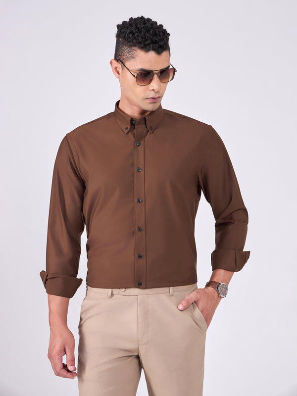 Man wearing Tencel Plain Shirt in  Brown.