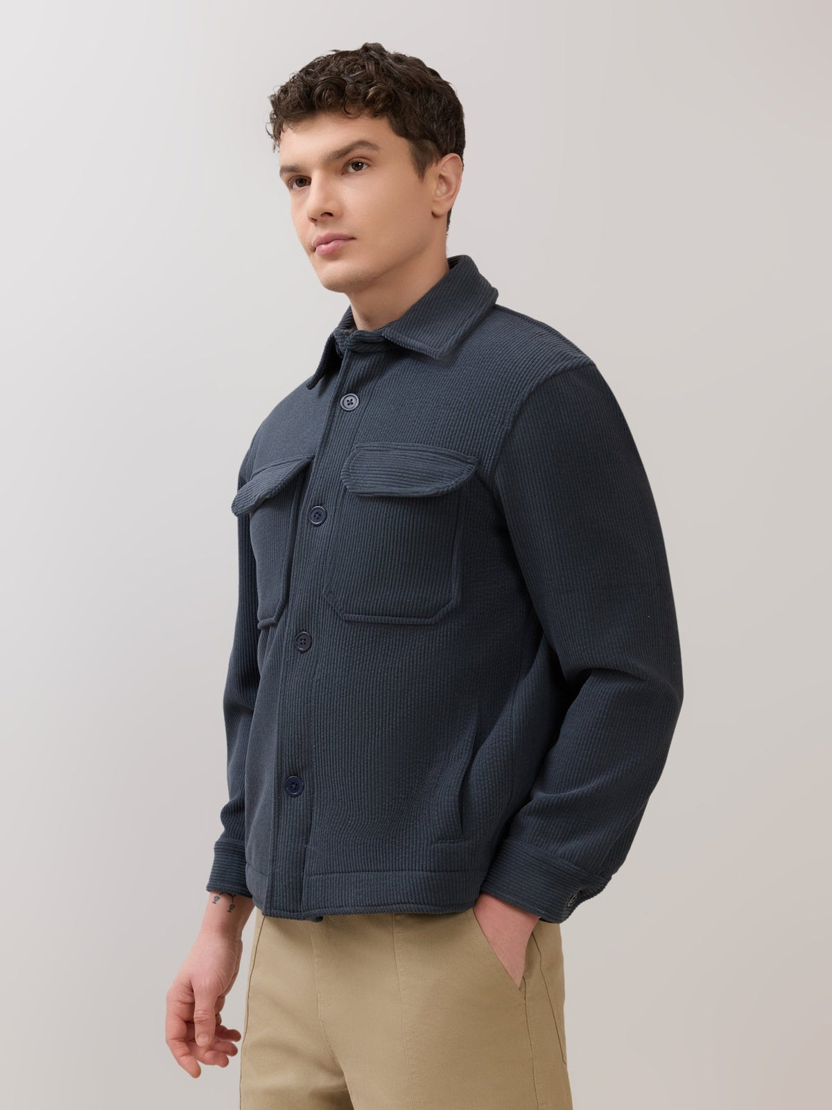 Alloy - Relaxed Corduroy Shacket - Blue - Espanshe