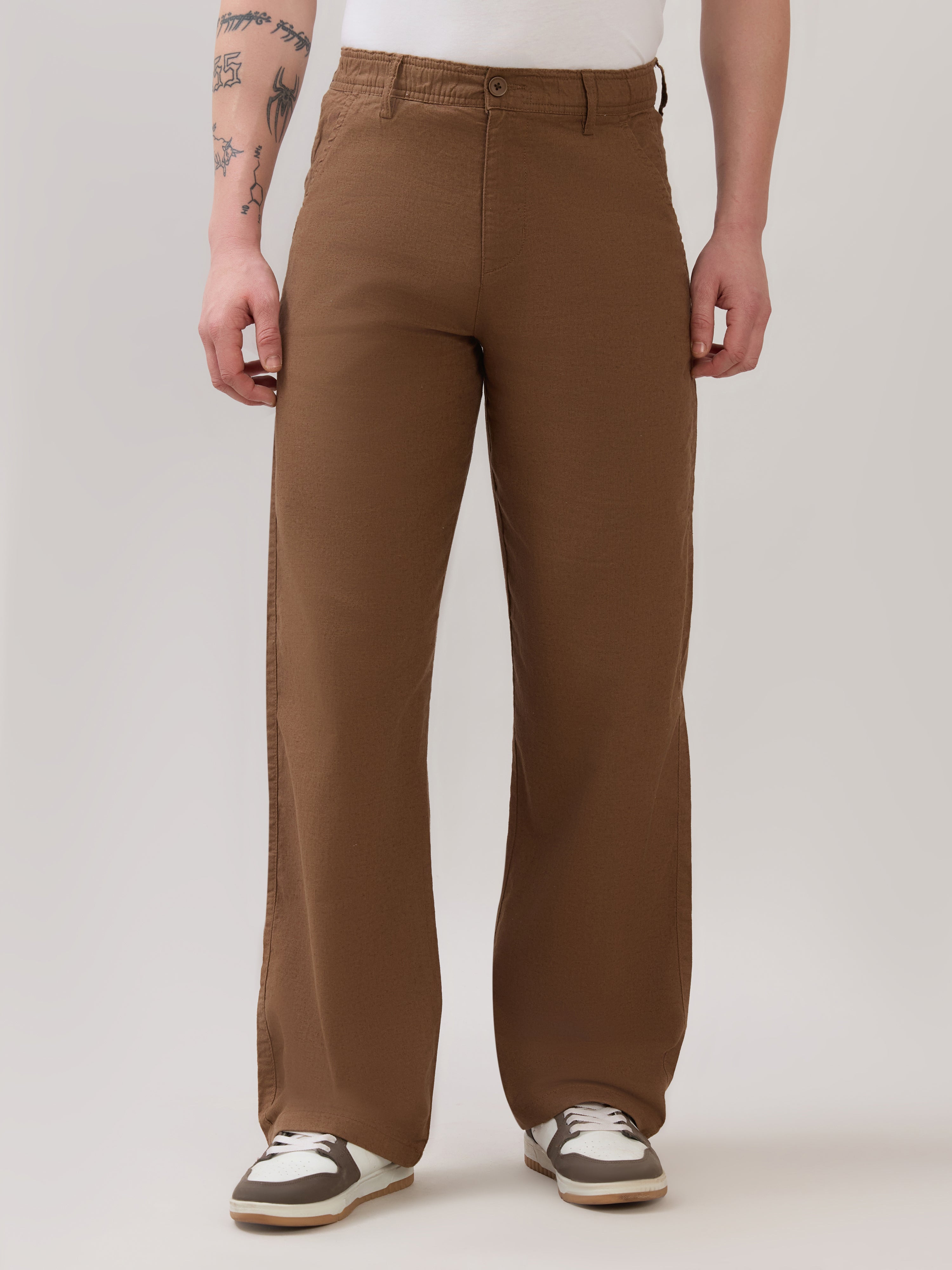 Chic - Loose Fit Linen Pant - Caramel Brown