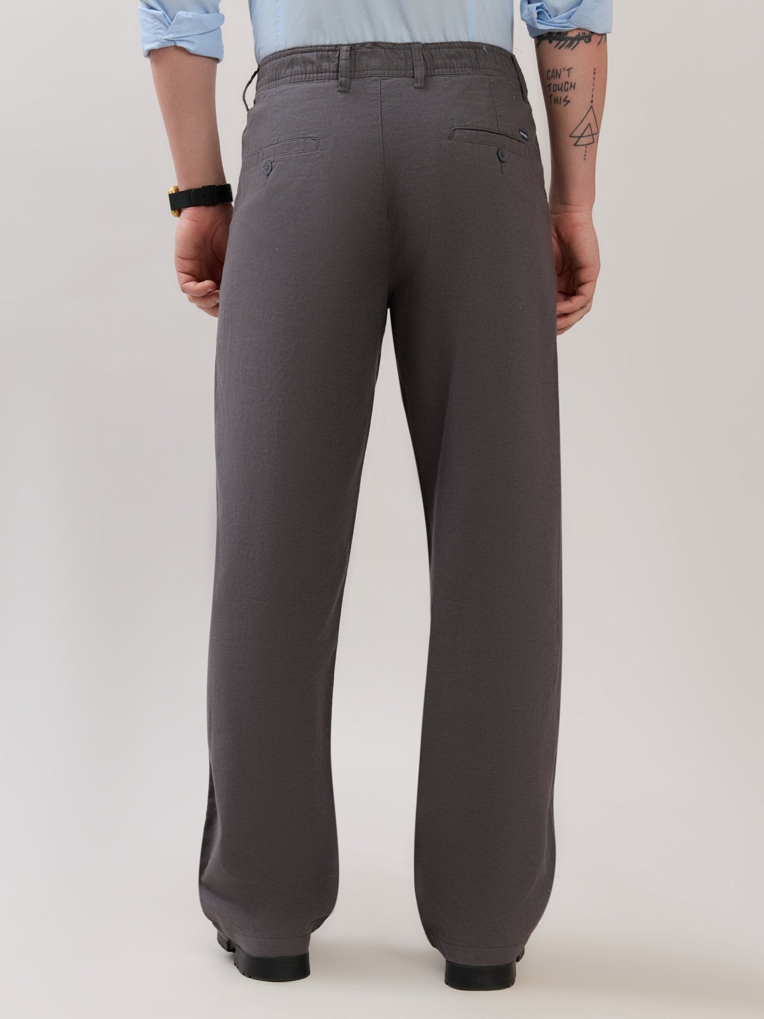 Chic - Loose Fit Linen Pant - Grey Pinstripe - Espanshe