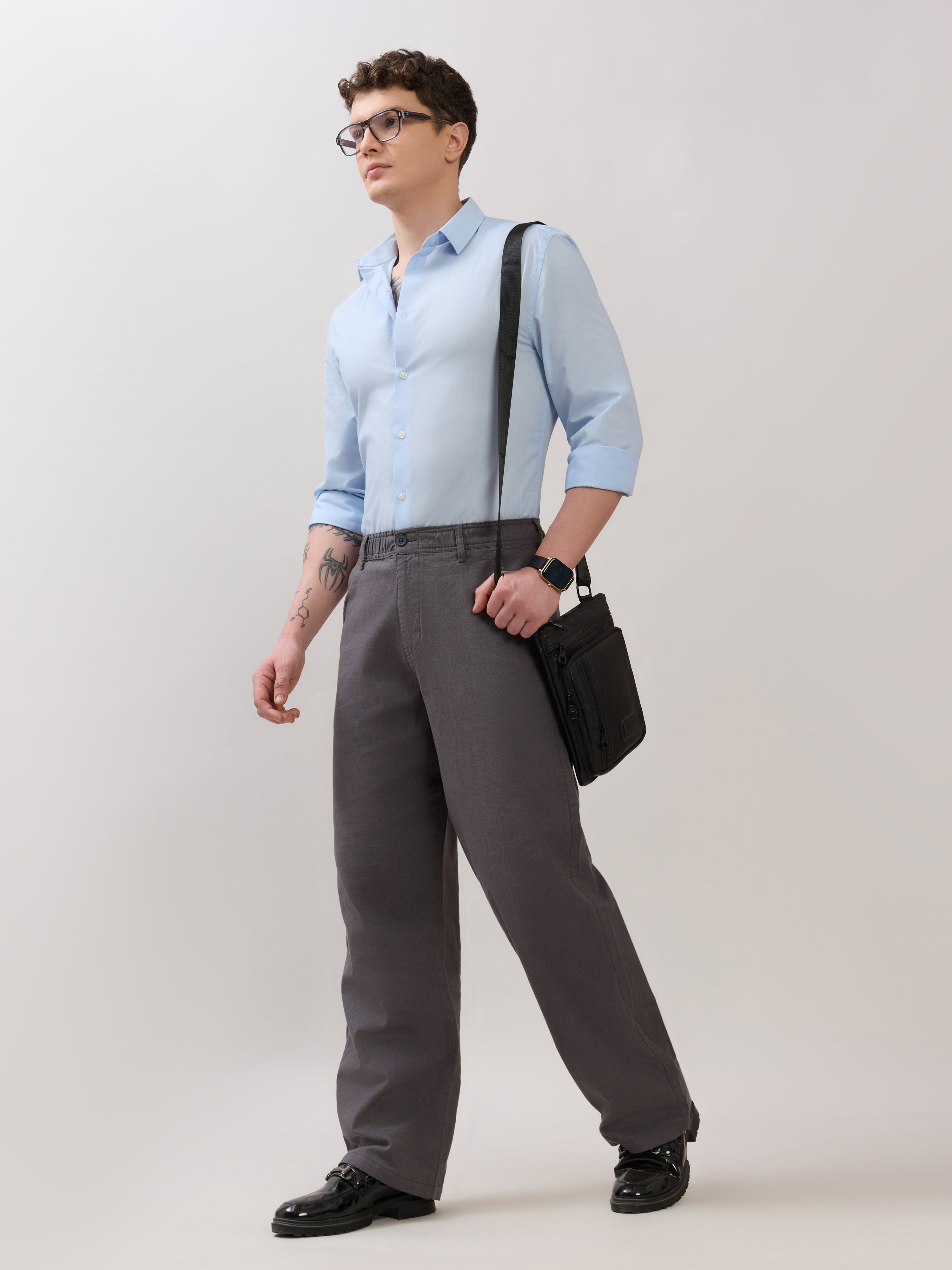 Chic - Loose Fit Linen Pant - Grey Pinstripe