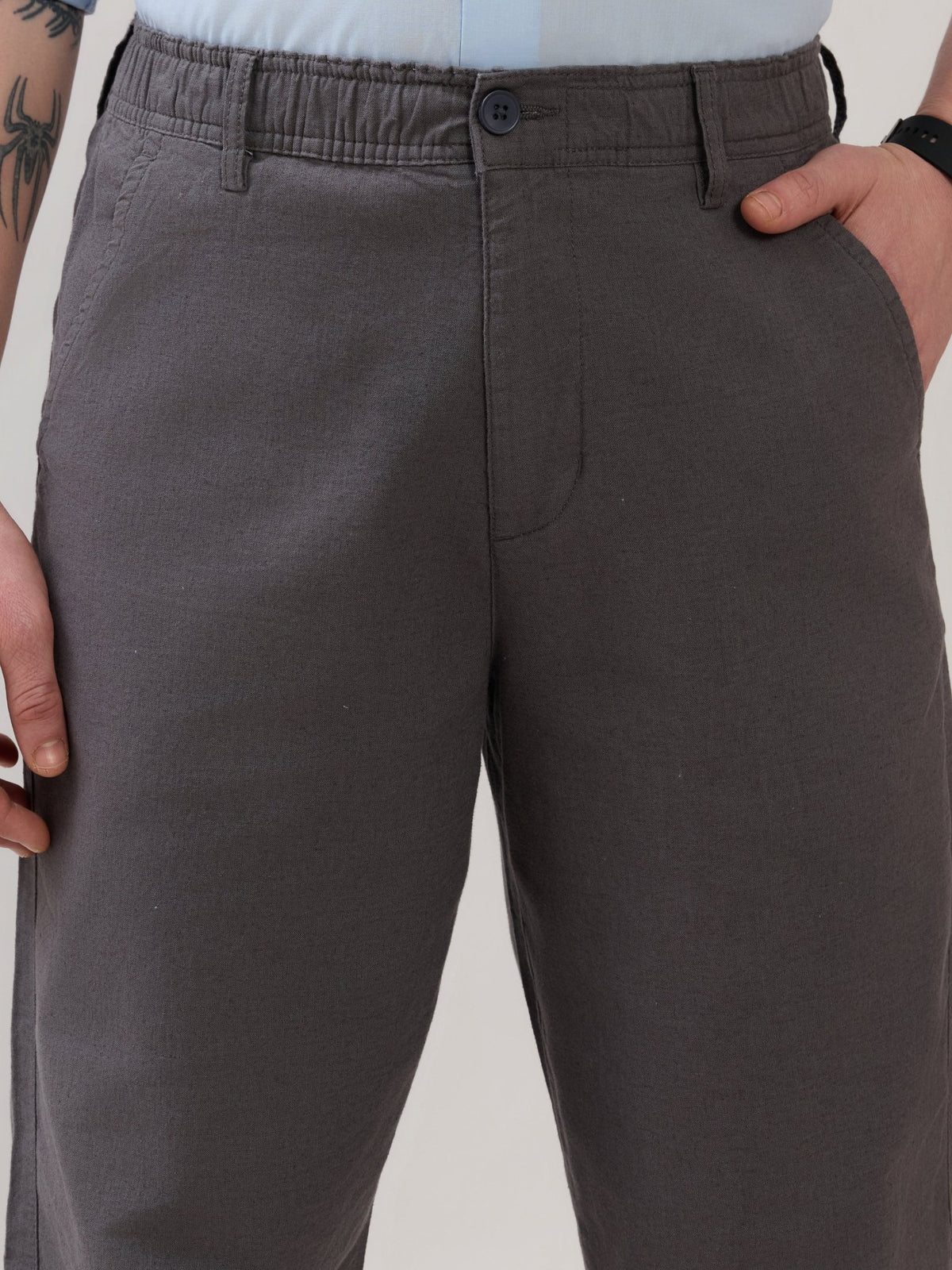 Chic - Loose Fit Linen Pant - Grey Pinstripe - Espanshe