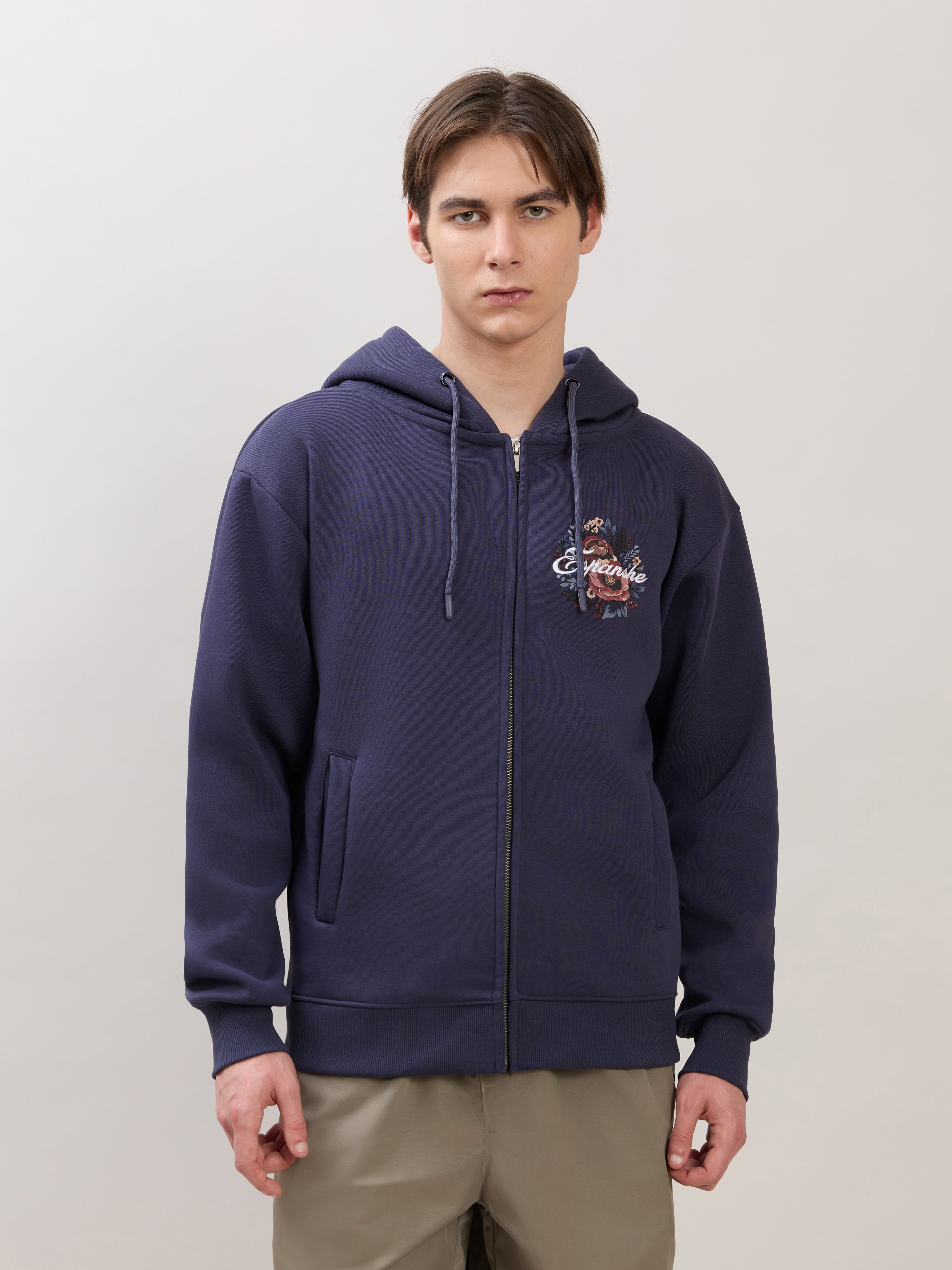 Apex - Relaxed Fit Printed Zipper Hoodies - Blue