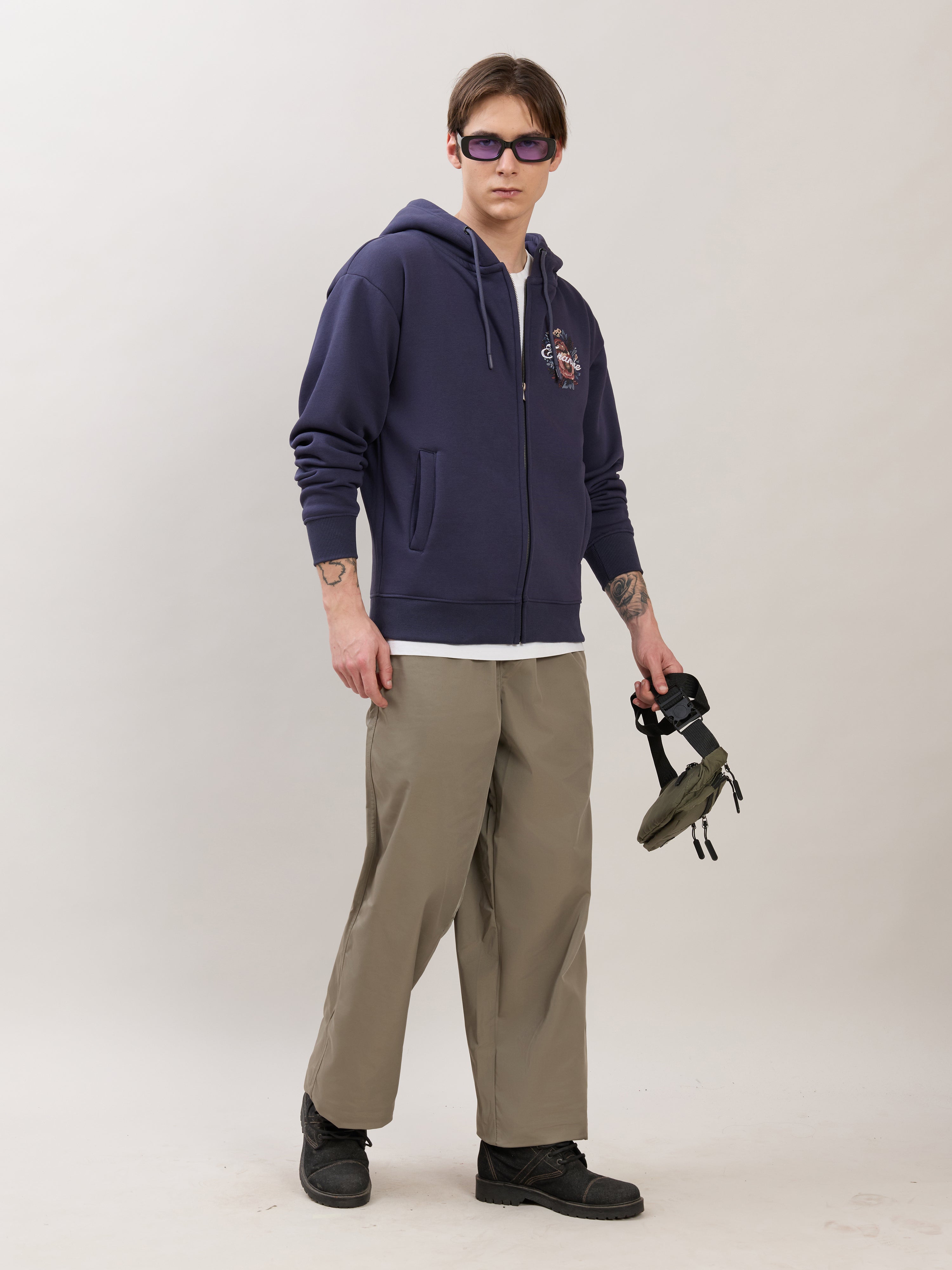 Apex - Relaxed Fit Printed Zipper Hoodies - Blue