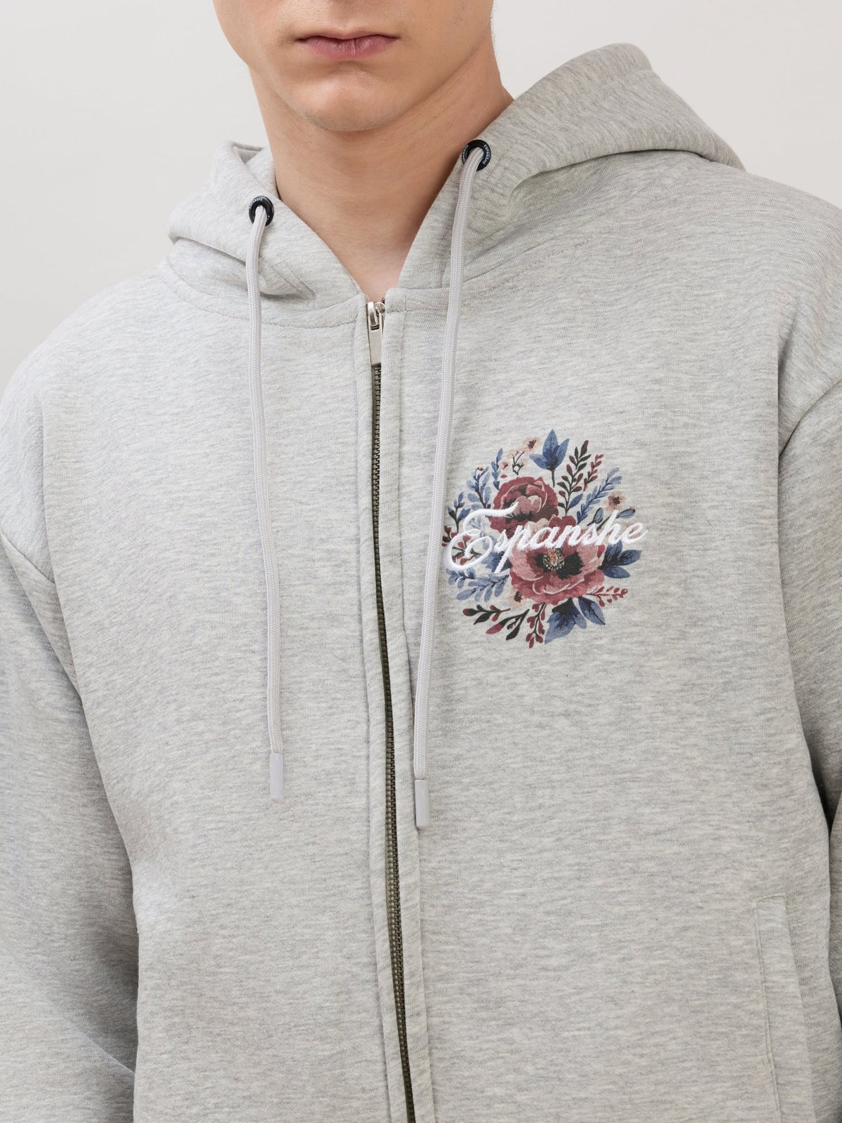 Apex - Relaxed Fit Printed Zipper Hoodies - Grey Milange - Espanshe