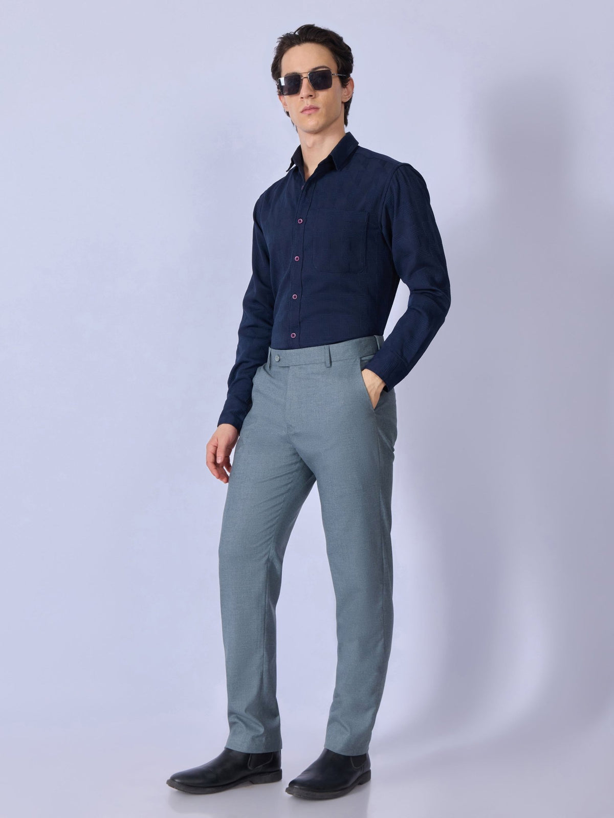 Aqua - Classic Fit Formal Pant - Steel Blue - Espanshe