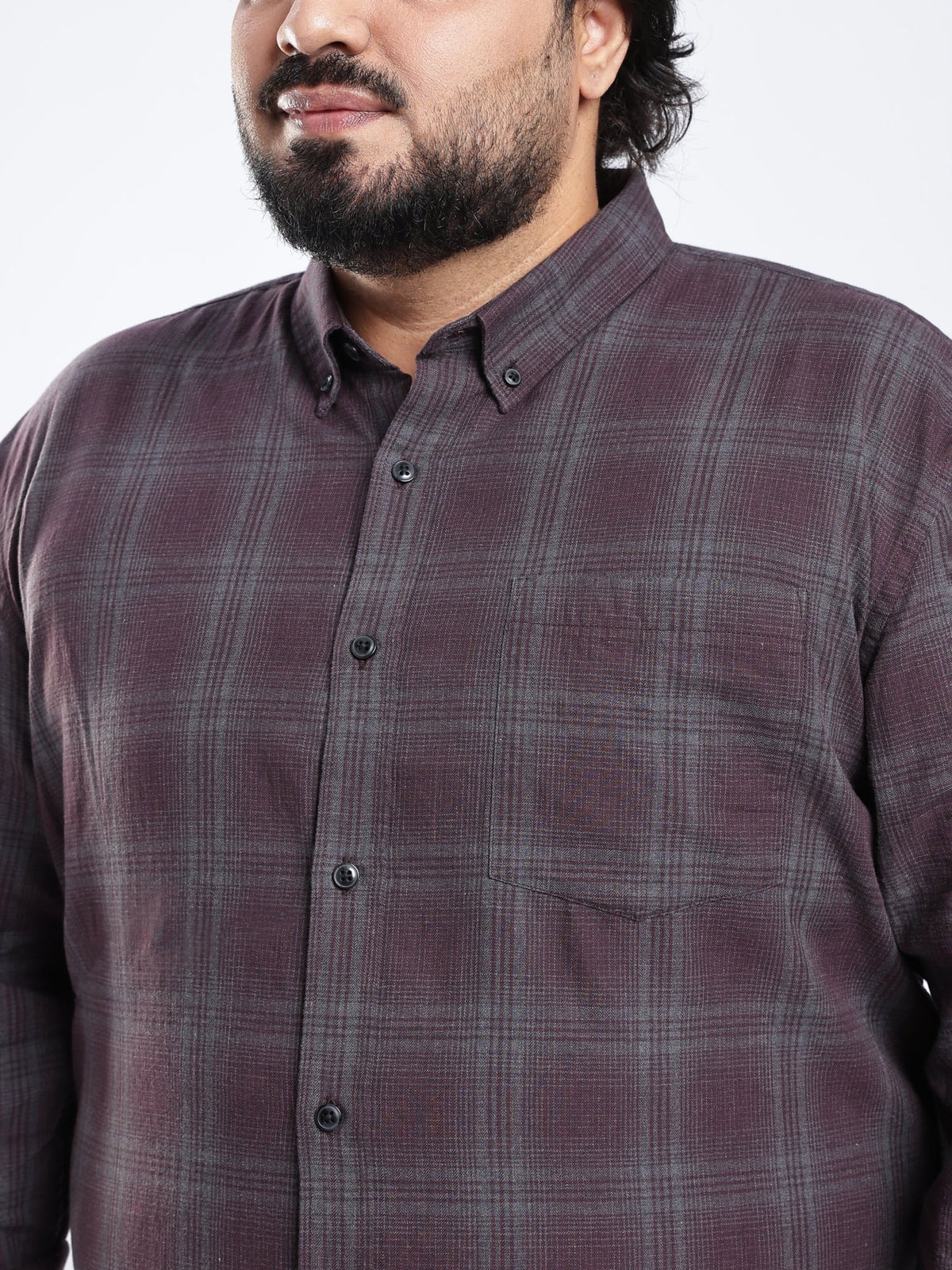 Rani - Relaxed Fit Checks Plus Size Shirt - Dark Plum - Espanshe
