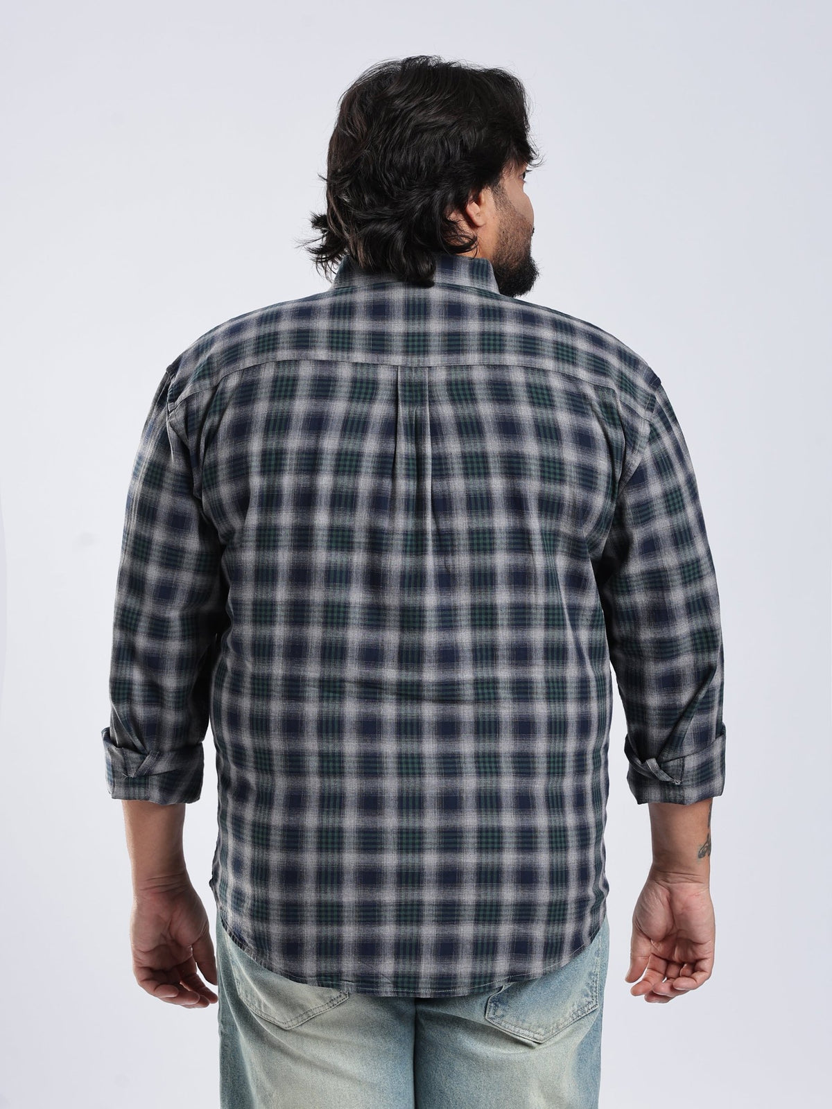 Rani - Relaxed Fit Checks Plus Size Shirt - Forest Green - Espanshe