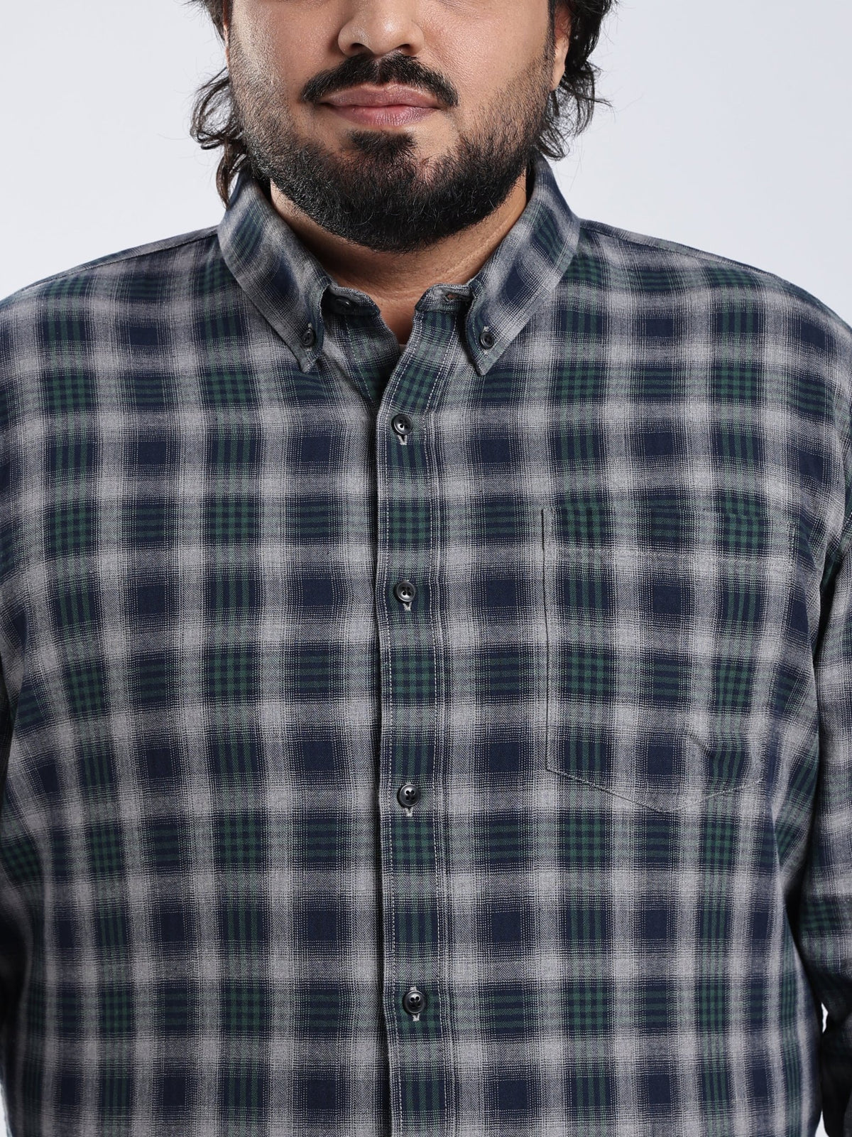 Rani - Relaxed Fit Checks Plus Size Shirt - Forest Green - Espanshe
