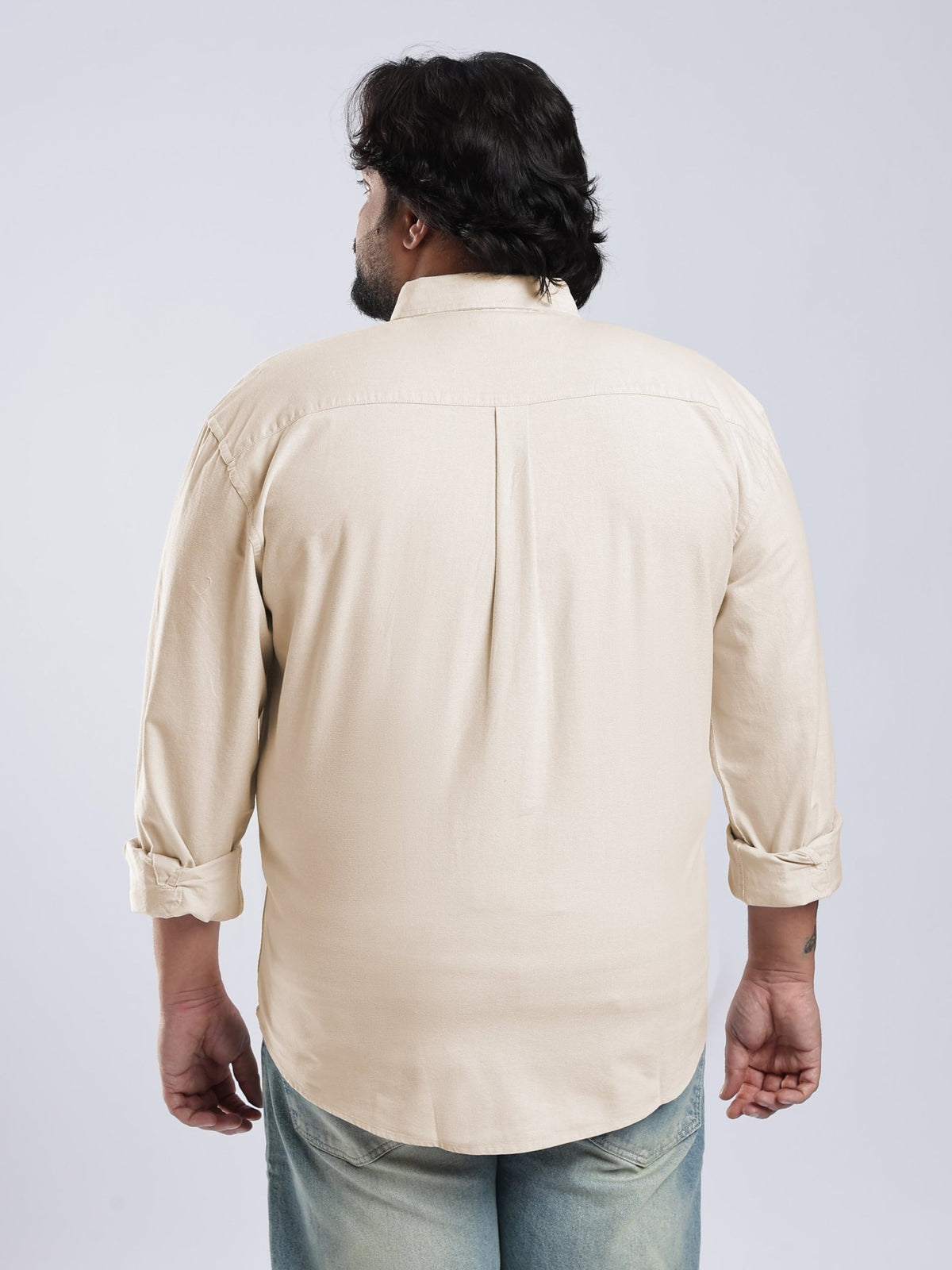 Telodo - Relaxed Fit Plain Plus Size Shirt - Light Beige - Espanshe