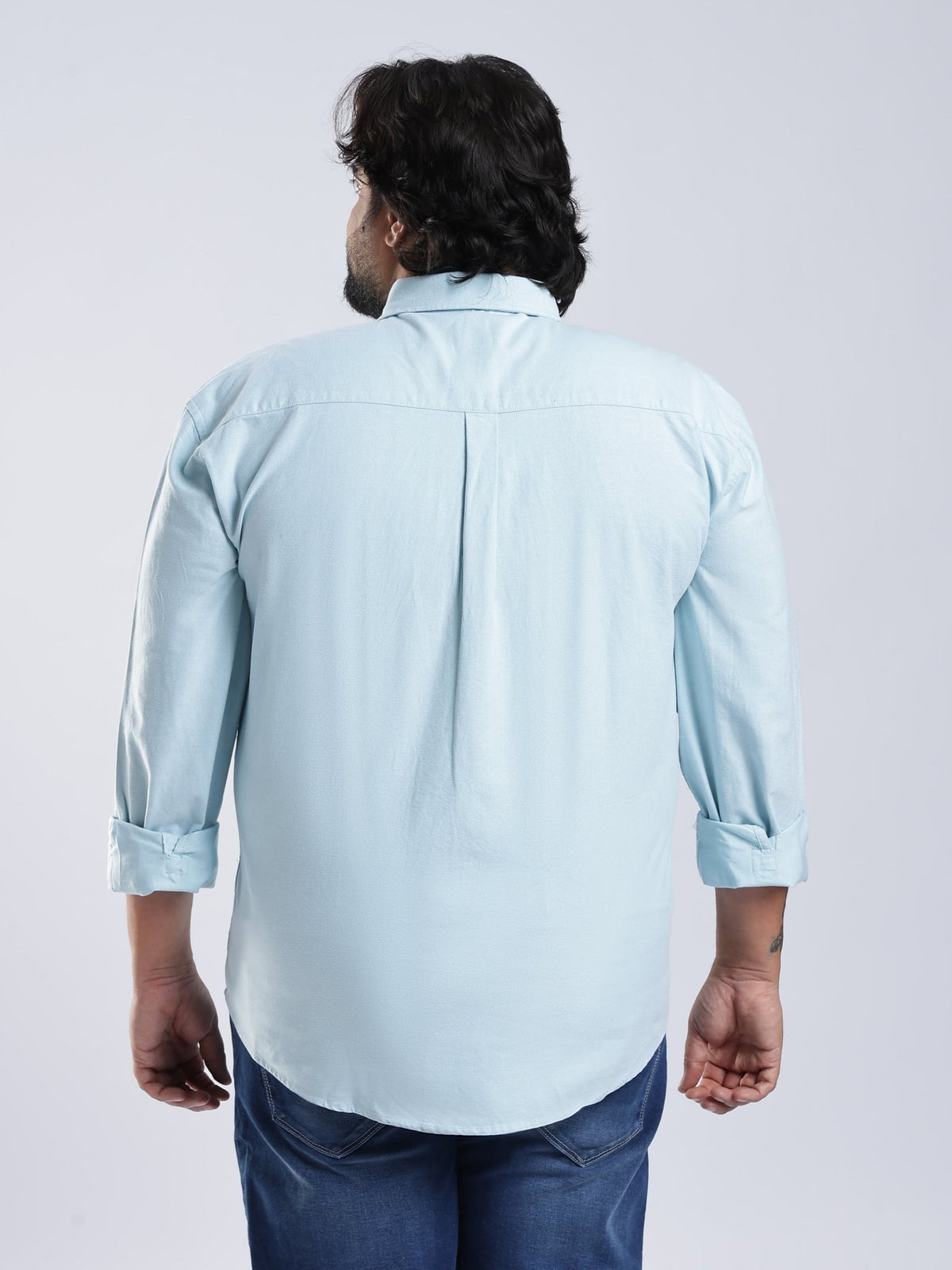 Telodo - Relaxed Fit Plain Plus Size Shirt - Ice Blue - Espanshe