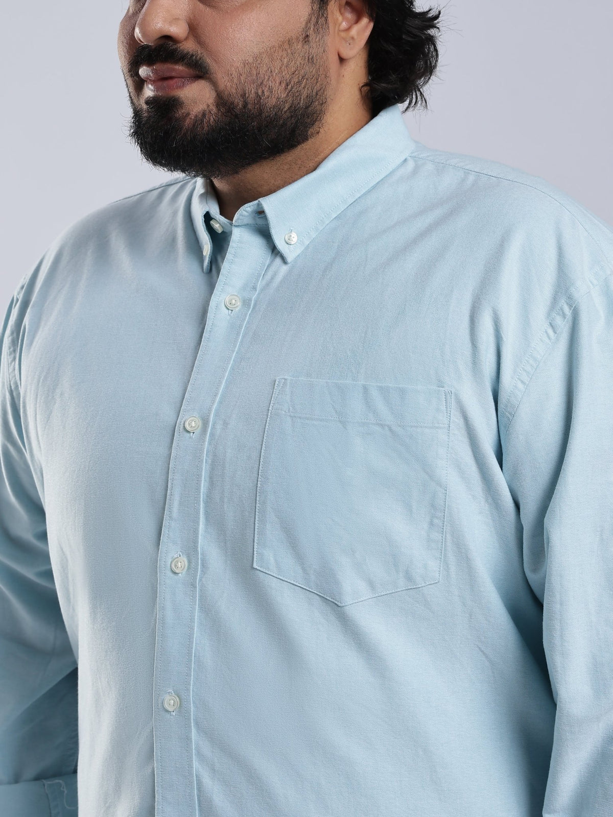 Telodo - Relaxed Fit Plain Plus Size Shirt - Ice Blue - Espanshe