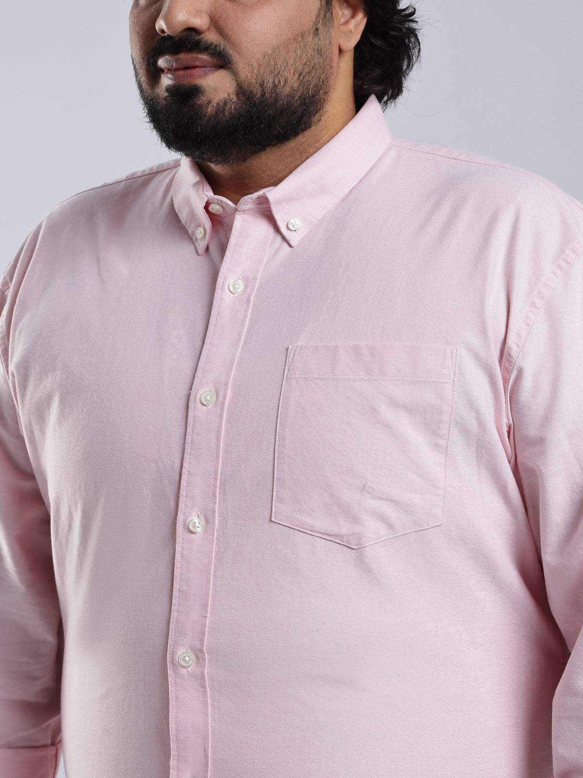 Telodo - Relaxed Fit Plain Plus Size Shirt - Light Pink - Espanshe