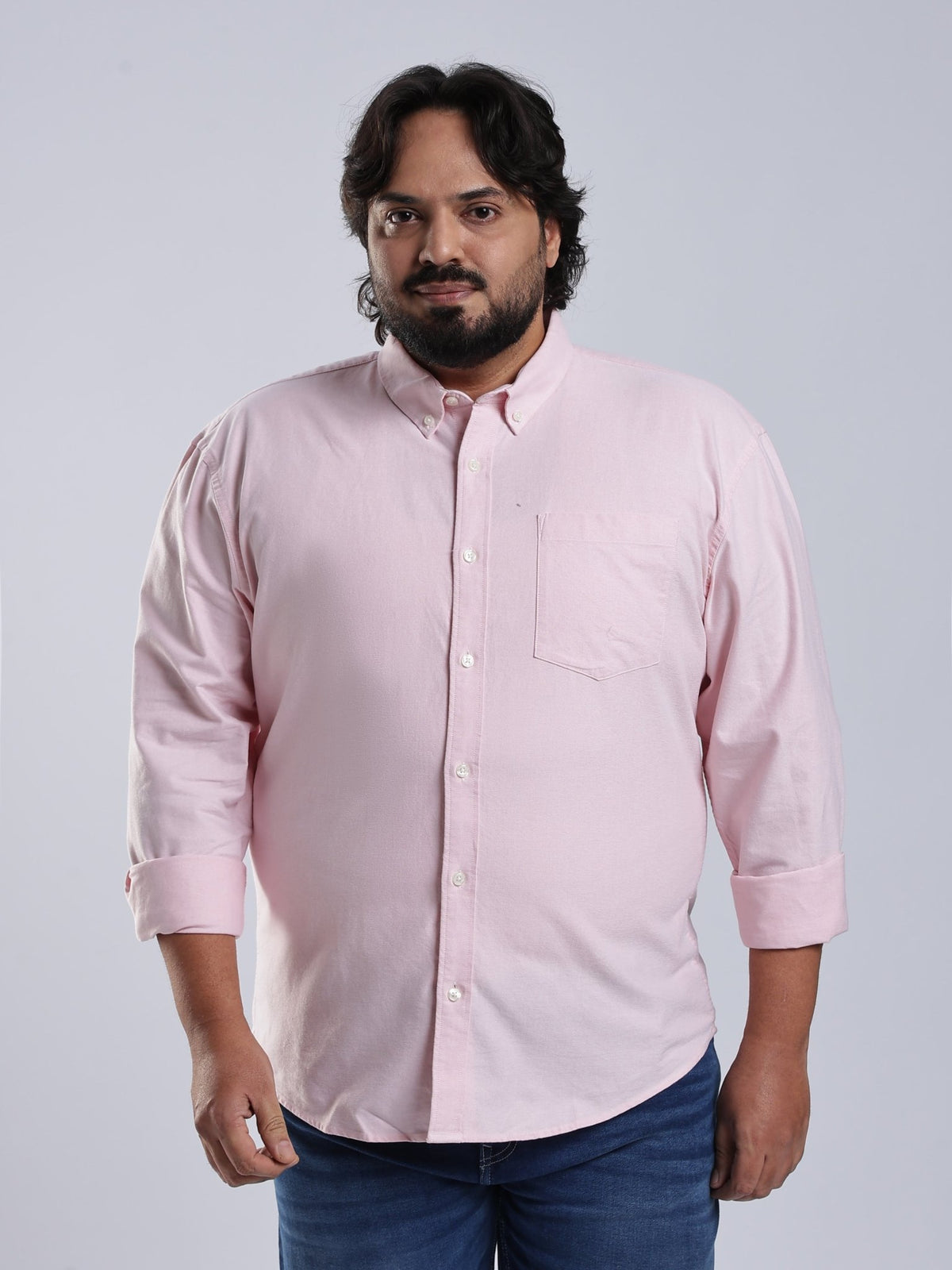 Telodo - Relaxed Fit Plain Plus Size Shirt - Light Pink - Espanshe