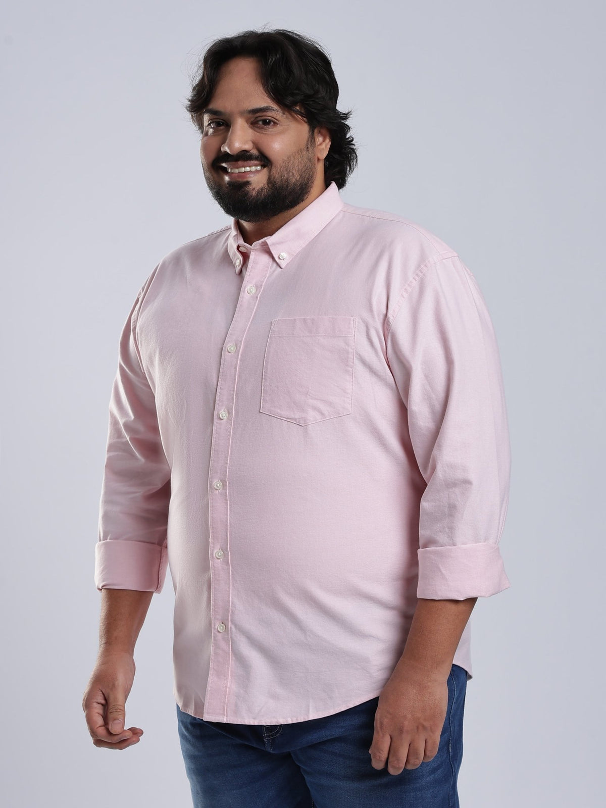 Telodo - Relaxed Fit Plain Plus Size Shirt - Light Pink - Espanshe