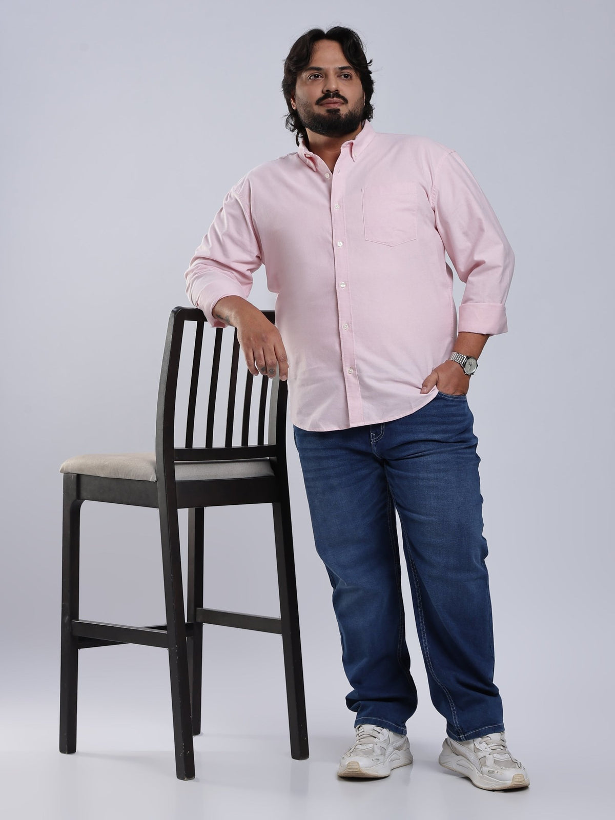 Telodo - Relaxed Fit Plain Plus Size Shirt - Light Pink - Espanshe