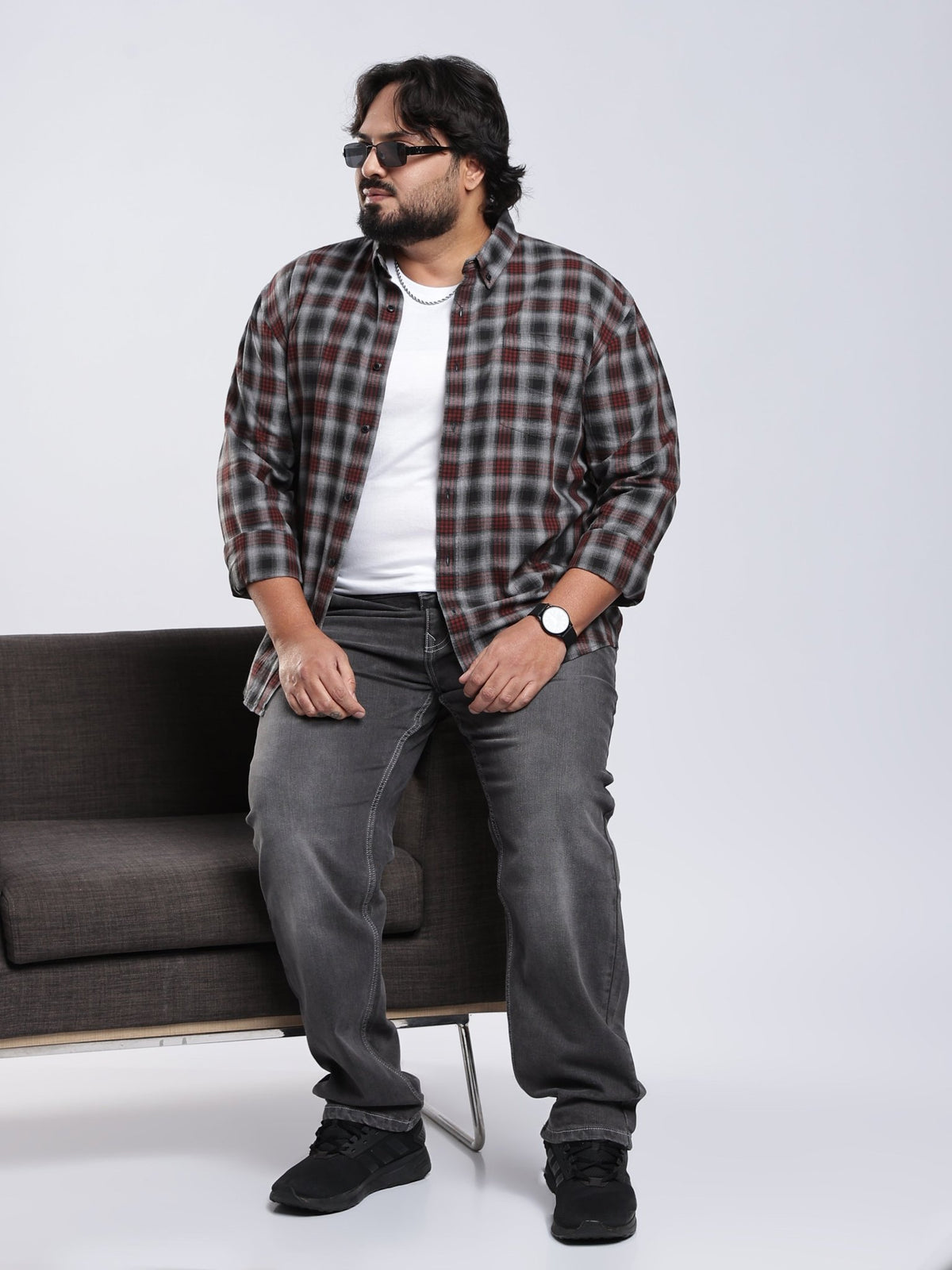 Rani - Relaxed Fit Checks Plus Size Shirt - Red - Espanshe